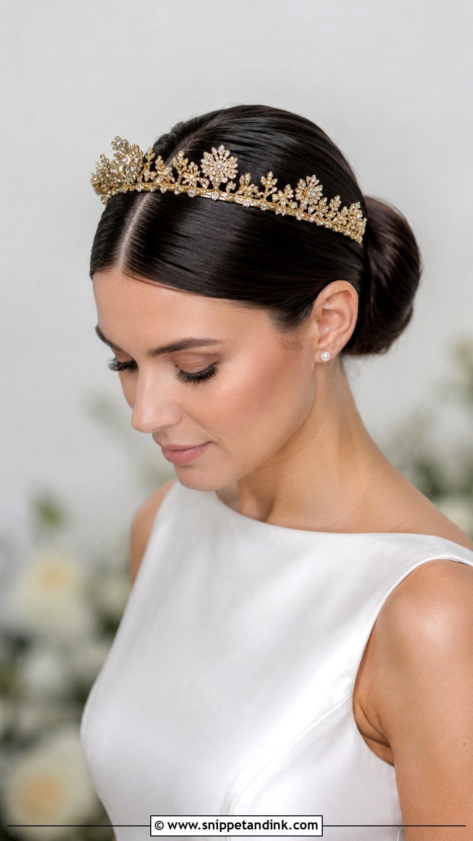 Bridal Hair Crown With Sleek Bun - Snippet and Ink - 20 Bridal Hair Crown Ideas