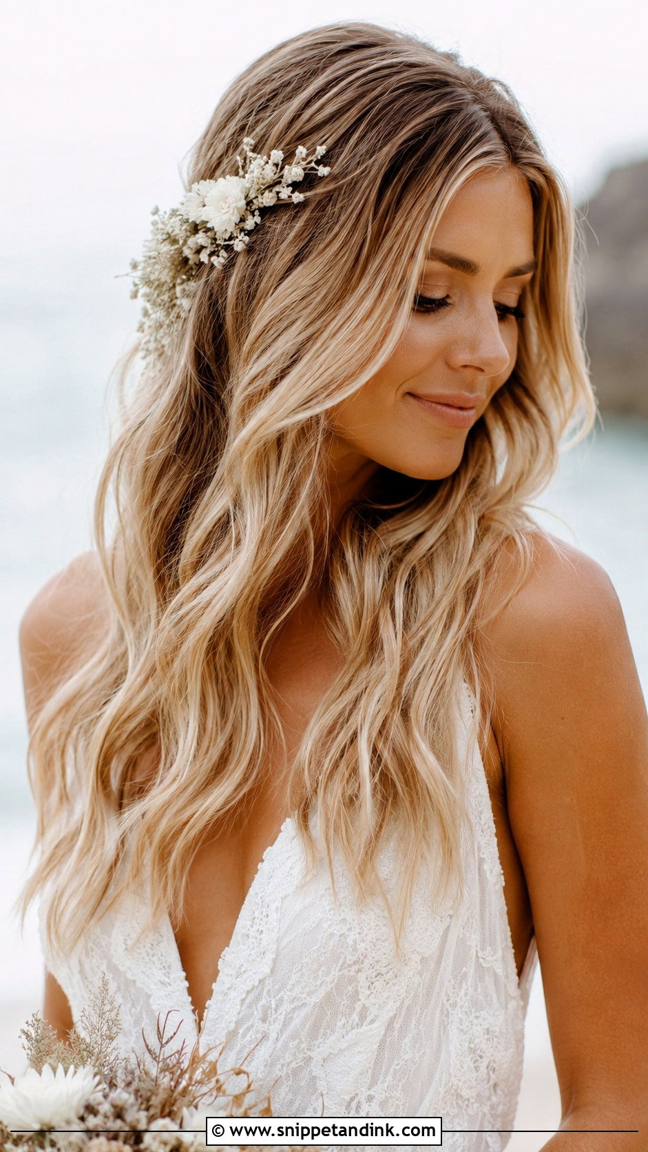 Bridal Hair Down With Beach Waves - Snippet and Ink - 20 Bridal Hair All Down Ideas