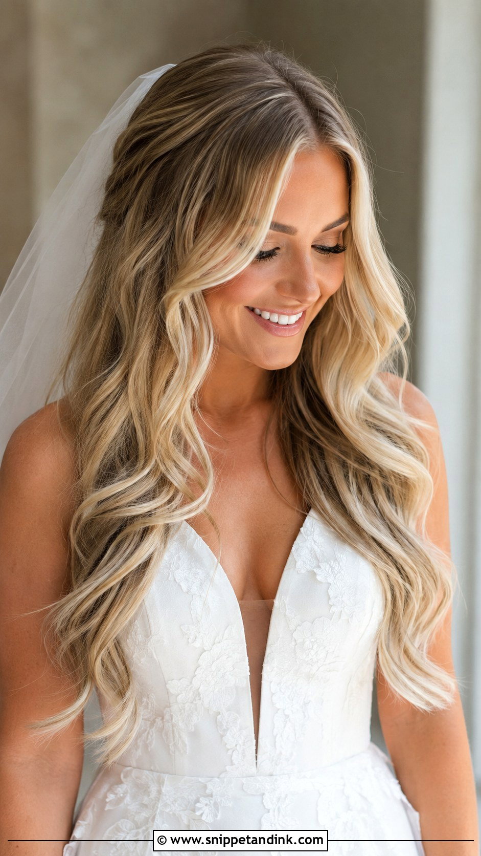 Bridal Hair Down With Blonde Balayage - Snippet and Ink - 20 Bridal Hair All Down Ideas