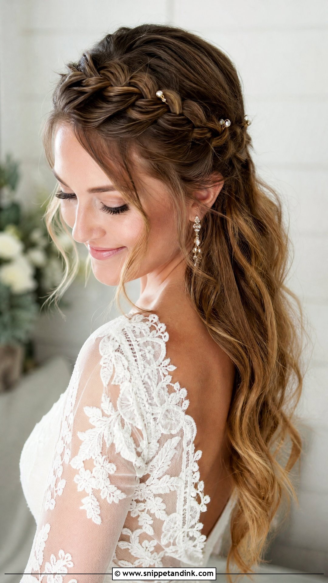 Bridal Hair Down With Braided Crown - Snippet and Ink - 15 Elegant Bridal Hair Down Ideas