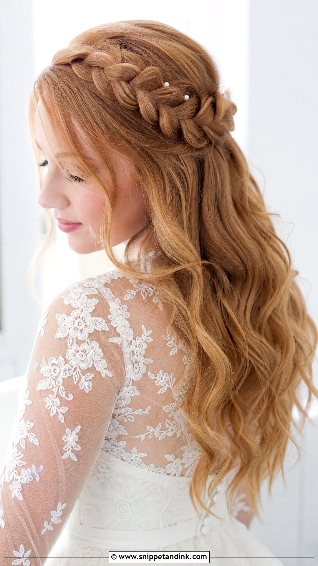 Bridal Hair Down With Braided Crown - Snippet and Ink - 20 Modern Bridal Hair Down Ideas