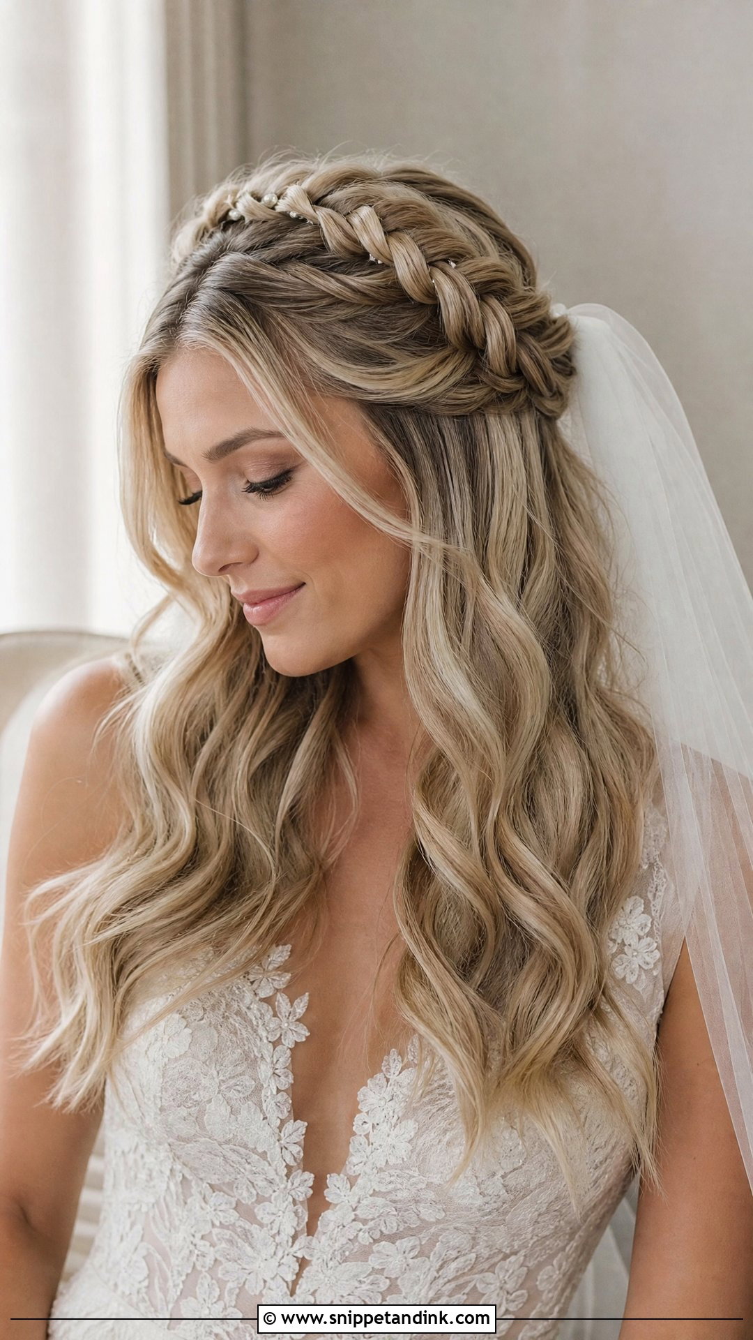 Bridal Hair Down With Braided Crown And Veil - Snippet and Ink - 15 Bridal Hair Down with Braid Ideas