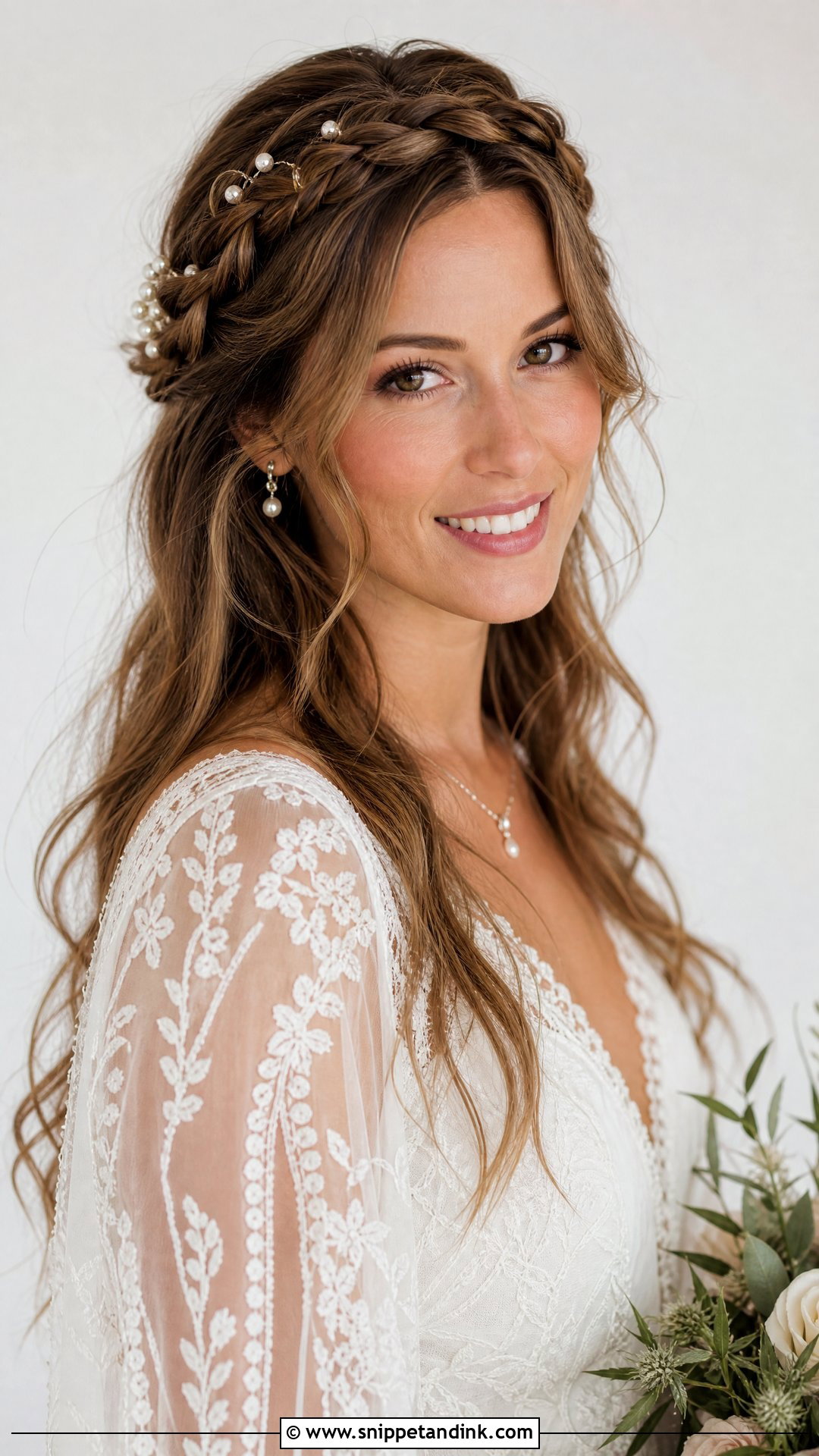 Bridal Hair Down With Braided Crown - Snippet and Ink - 15 Bridal Hair Out Ideas