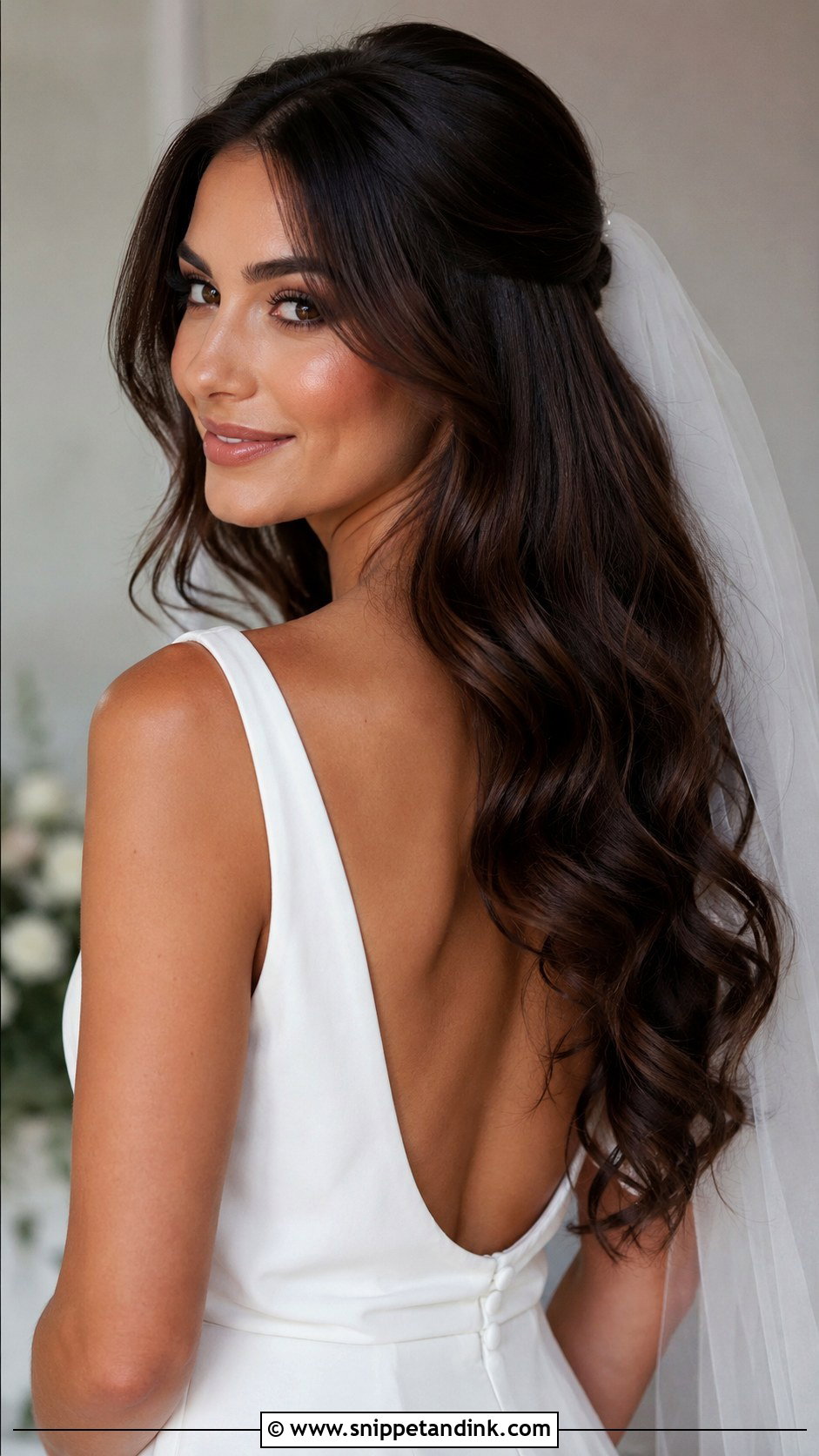 Bridal Hair Down With Brunette Waves - Snippet and Ink - 20 Bridal Hair All Down Ideas