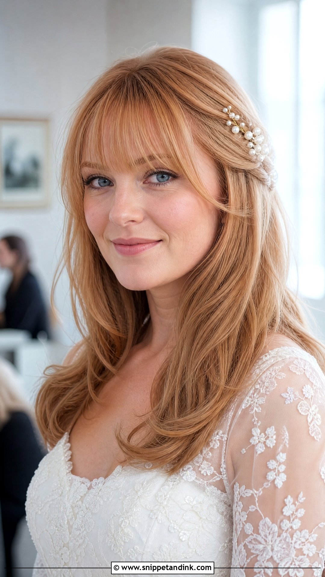 Bridal Hair Down With Feathered Bangs - Snippet and Ink - 15 Bridal Hair Down with Bangs Ideas
