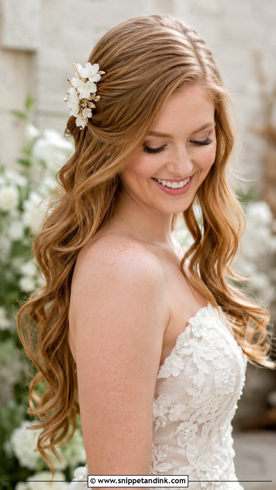 Bridal Hair Down With Floral Clips - Snippet and Ink - 20 Bridal Hair All Down Ideas