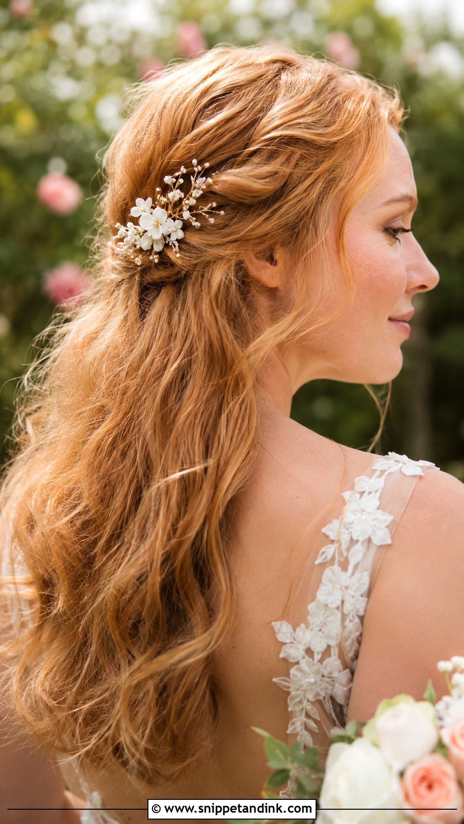 Bridal Hair Down With Floral Hair Comb - Snippet and Ink - 15 Hair Down Bridal Hair Ideas