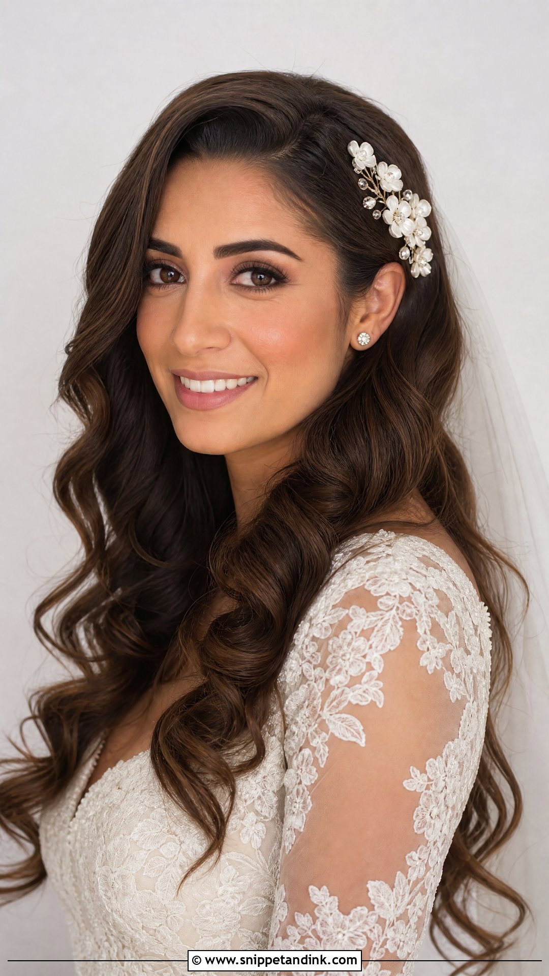 Bridal Hair Down With Floral Hair Comb - Snippet and Ink - 15 Elegant Bridal Hair Down Ideas