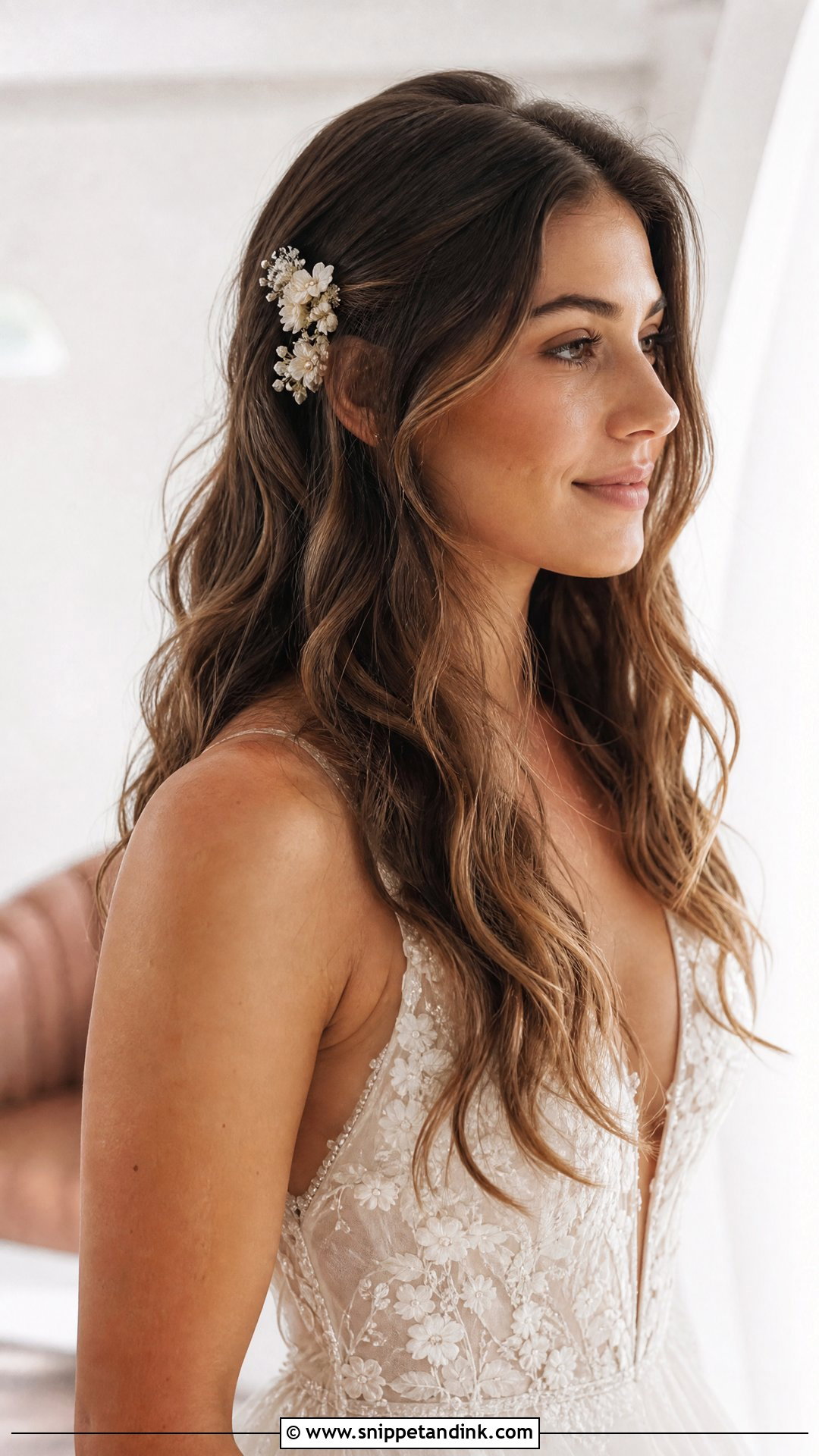 Bridal Hair Down With Floral Pins - Snippet and Ink - 20 Modern Bridal Hair Down Ideas
