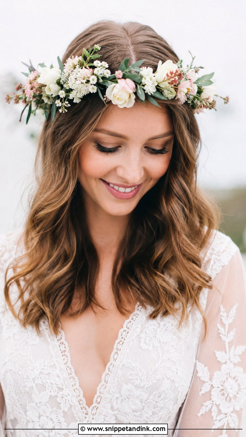 Bridal Hair Down With Flower Crown - Snippet and Ink - 25 Bridal Hairstyles Down