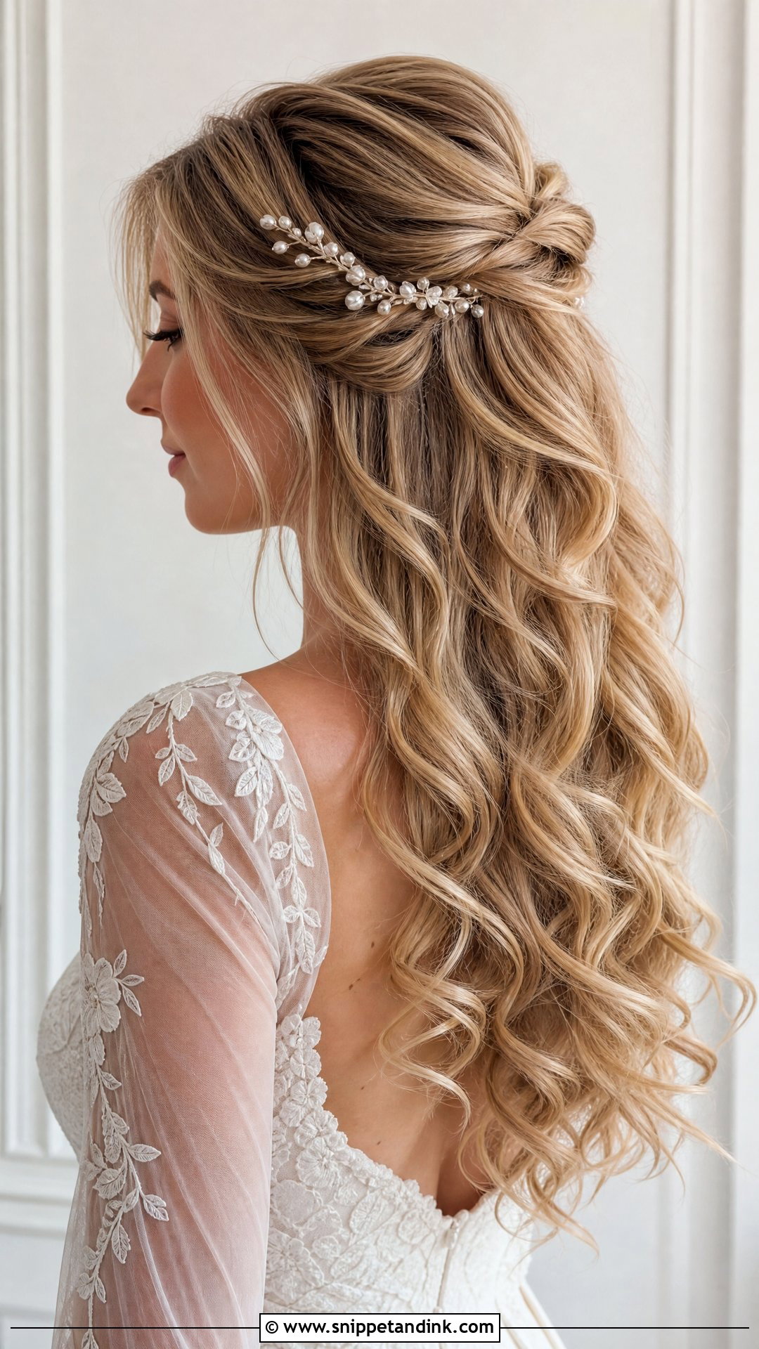 Bridal Hair Down With Half Up Crown - Snippet and Ink - 15 Elegant Bridal Hair Down Ideas