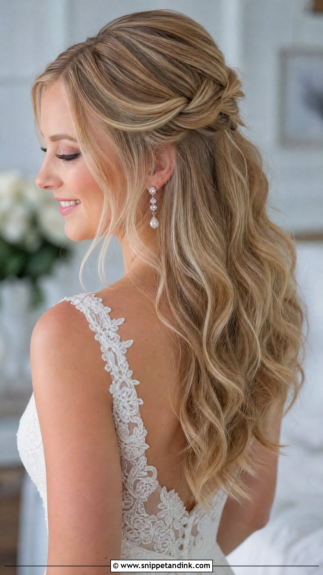 Bridal Hair Down With Half Up Twist - Snippet and Ink - 15 Bridal Hair Out Ideas