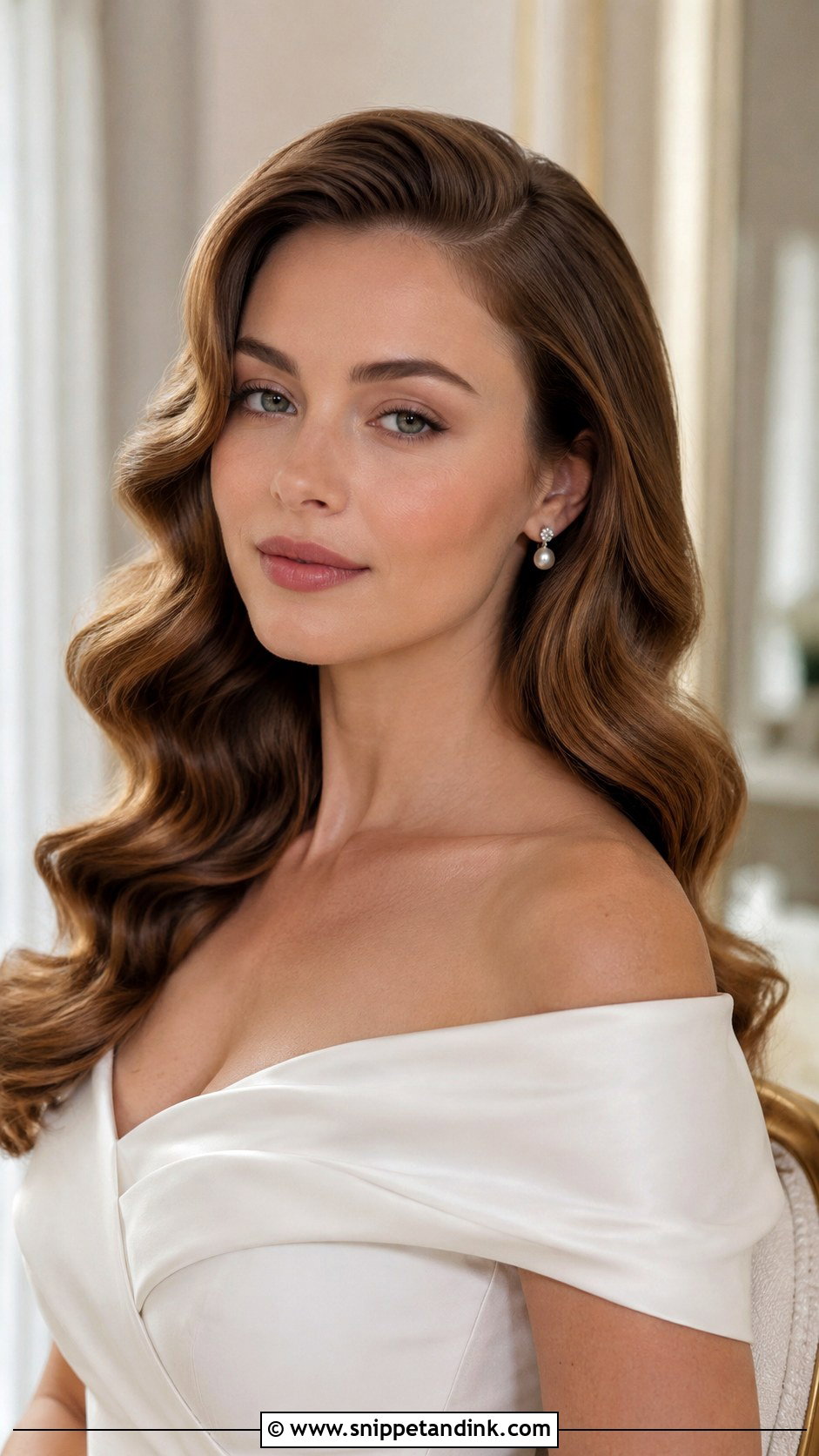 Bridal Hair Down With Old Money Waves - Snippet and Ink - 15 Hair Down Bridal Hair Ideas