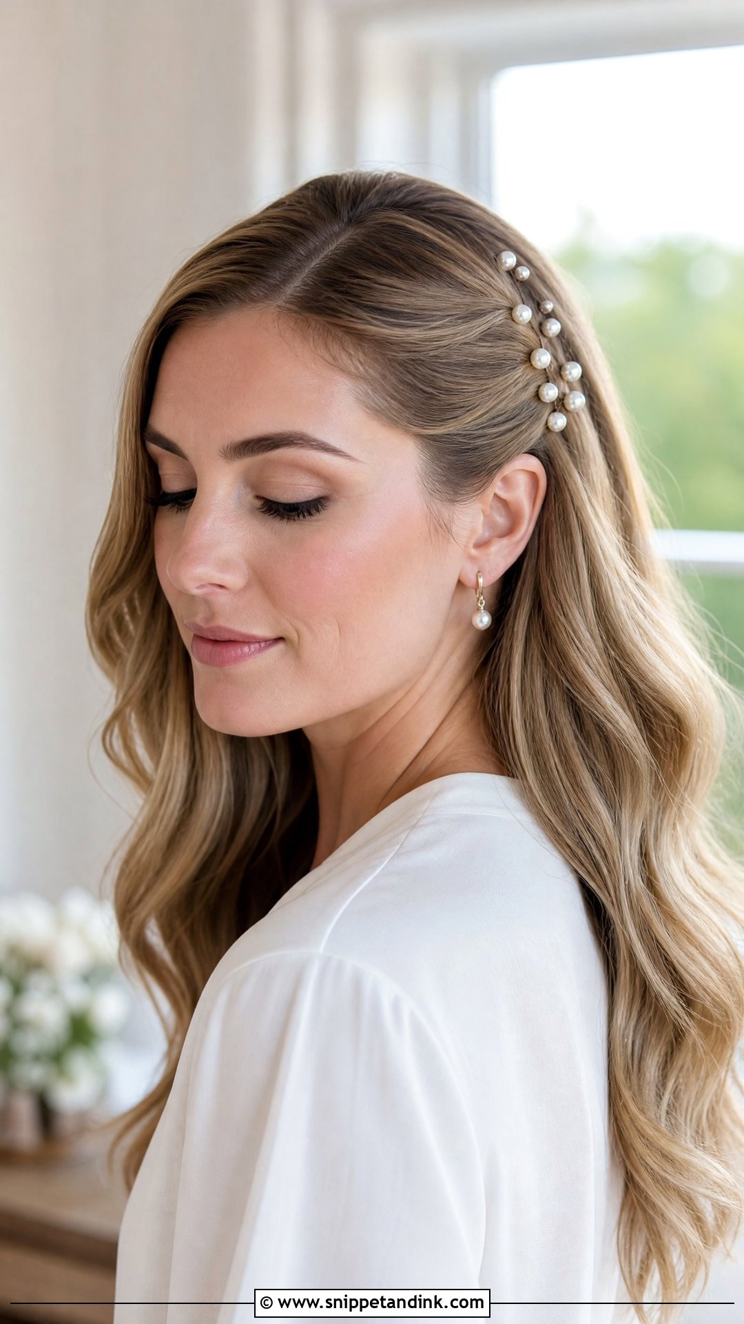 Bridal Hair Down With Pearl Pins - Snippet and Ink - 15 Elegant Bridal Hair Down Ideas