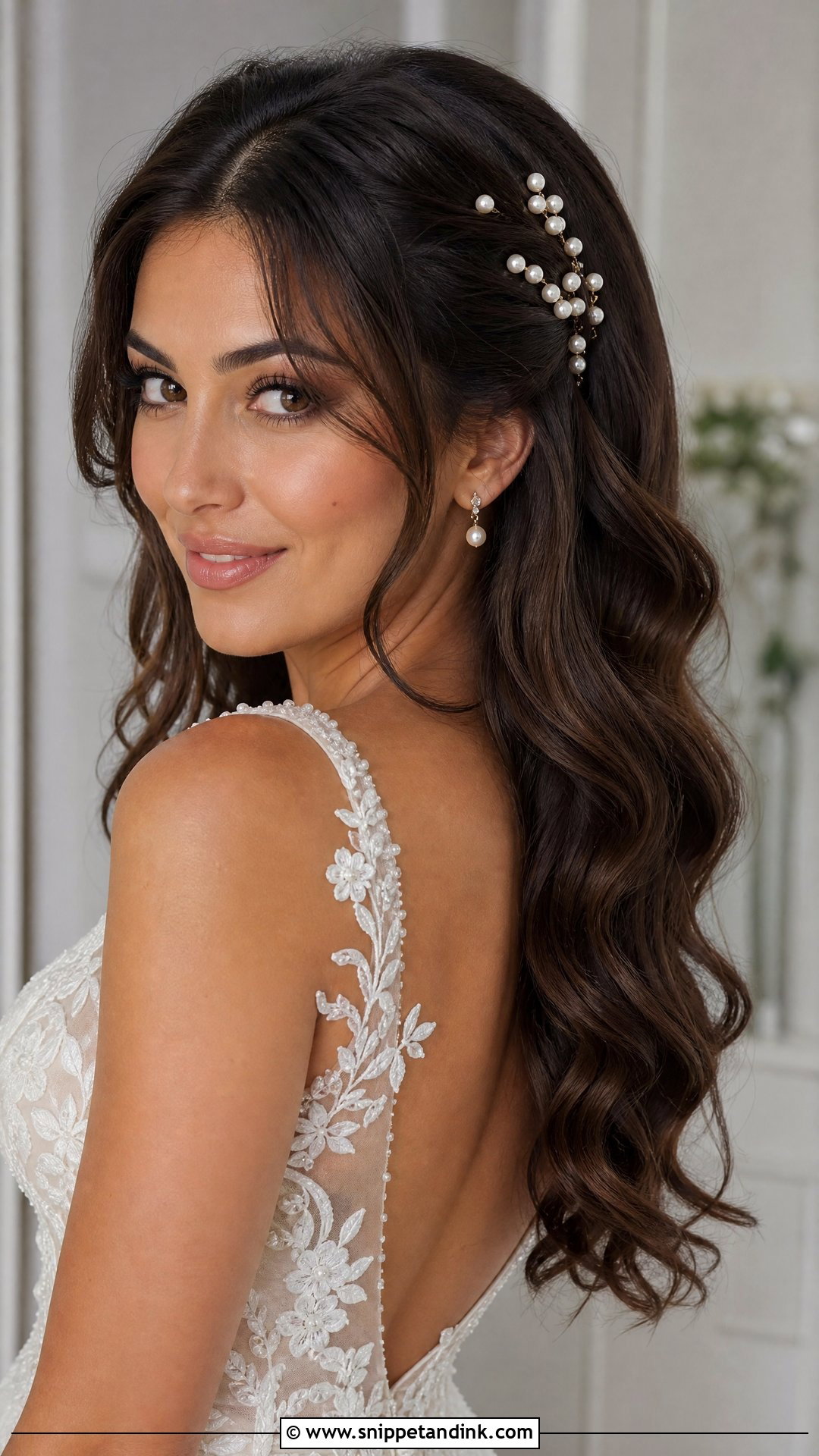 Bridal Hair Down With Pearl Pins - Snippet and Ink - 15 Glam Bridal Hair Down Ideas