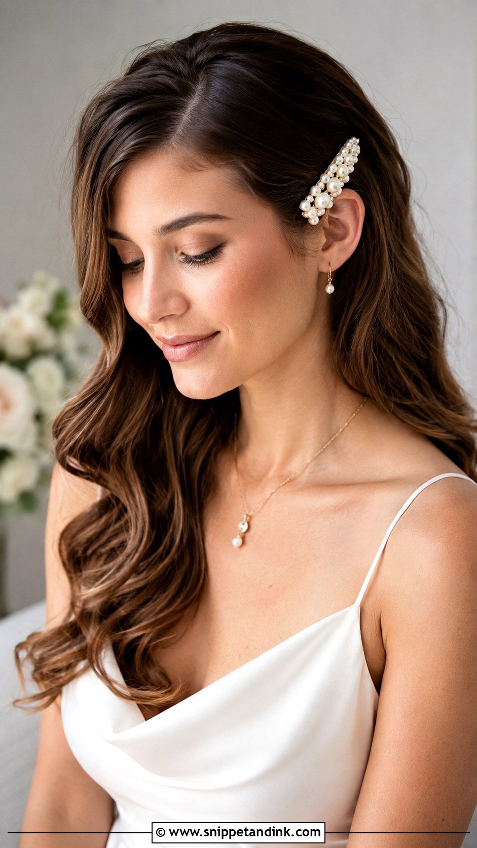 Bridal Hair Down With Side Pearl Barrette - Snippet and Ink - 15 Side Bridal Hair Clip Ideas
