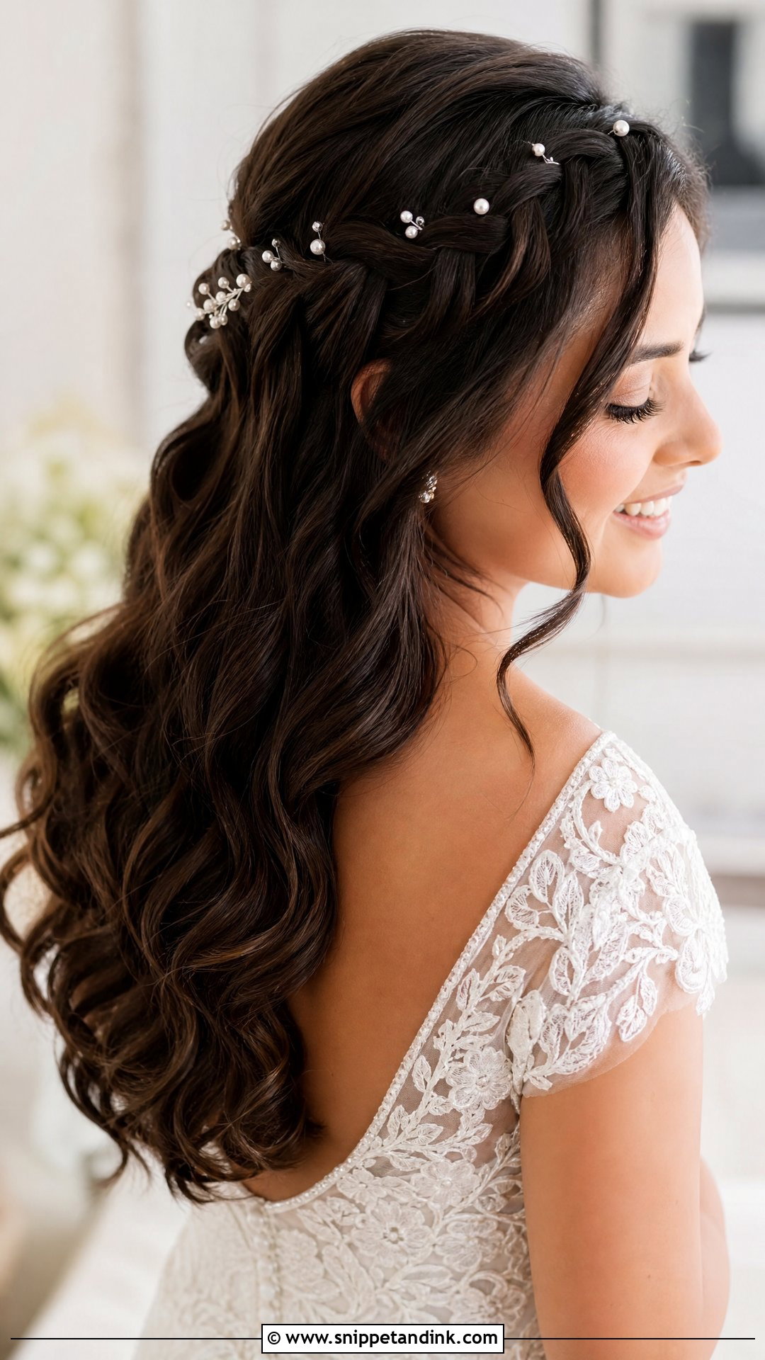 Bridal Hair Down With Waterfall Braid - Snippet and Ink - 15 Bridal Hair Out Ideas