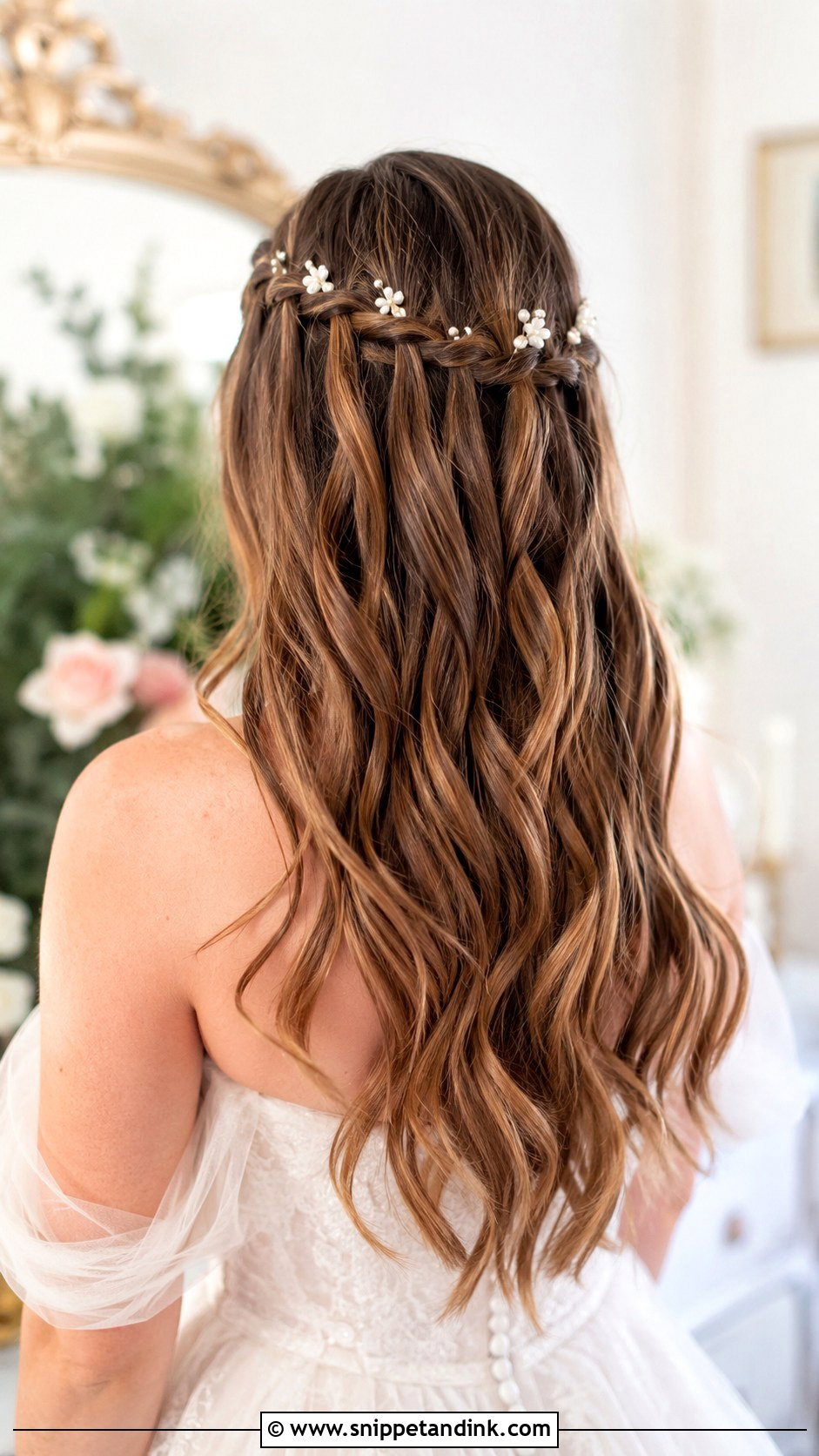 Bridal Hair Down With Waterfall Braid - Snippet and Ink - 20 Bridal Hairstyle Down Ideas