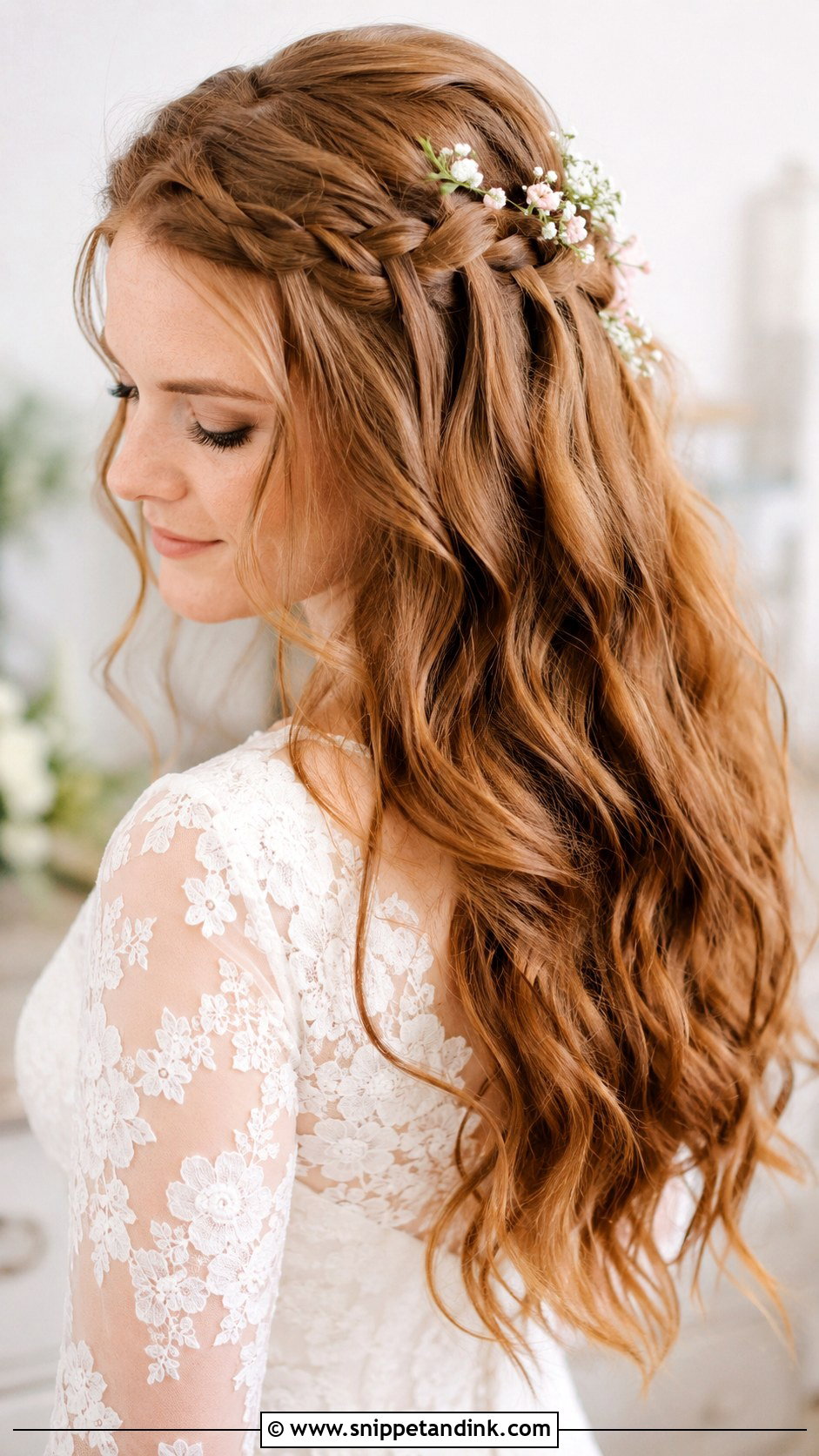 Bridal Hair Down With Waterfall Braid - Snippet and Ink - 25 Long Bridal Hair Down Ideas
