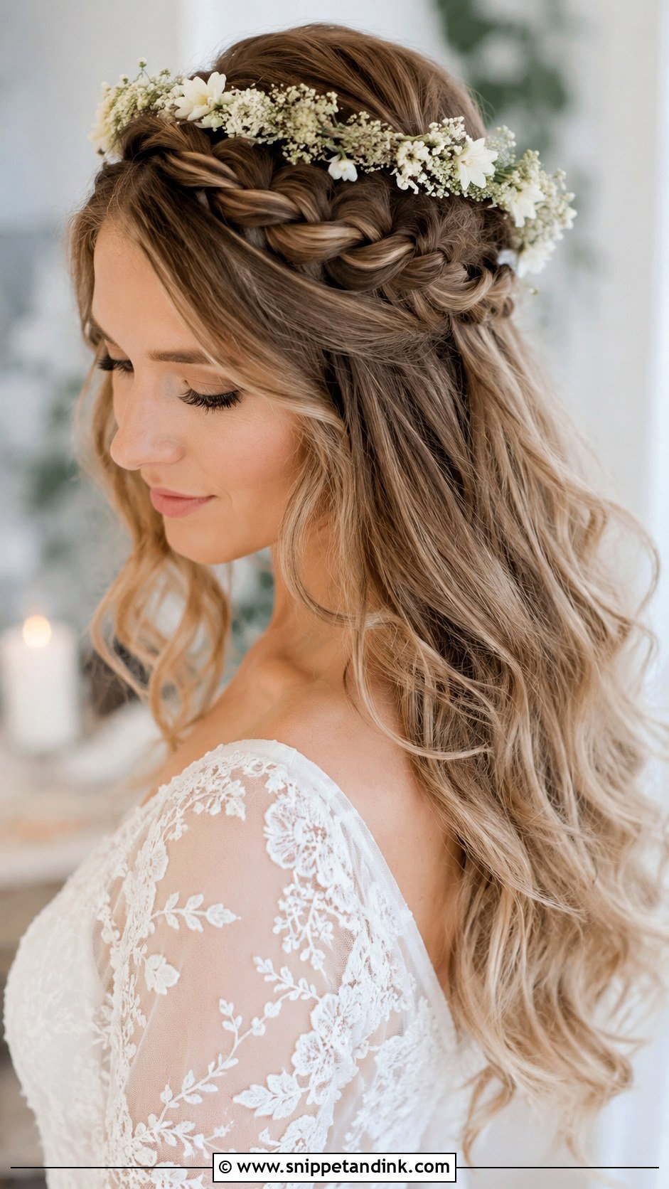 Bridal Hair Down with Crown Braid - Snippet and Ink - 30 Bride Hair Down Ideas