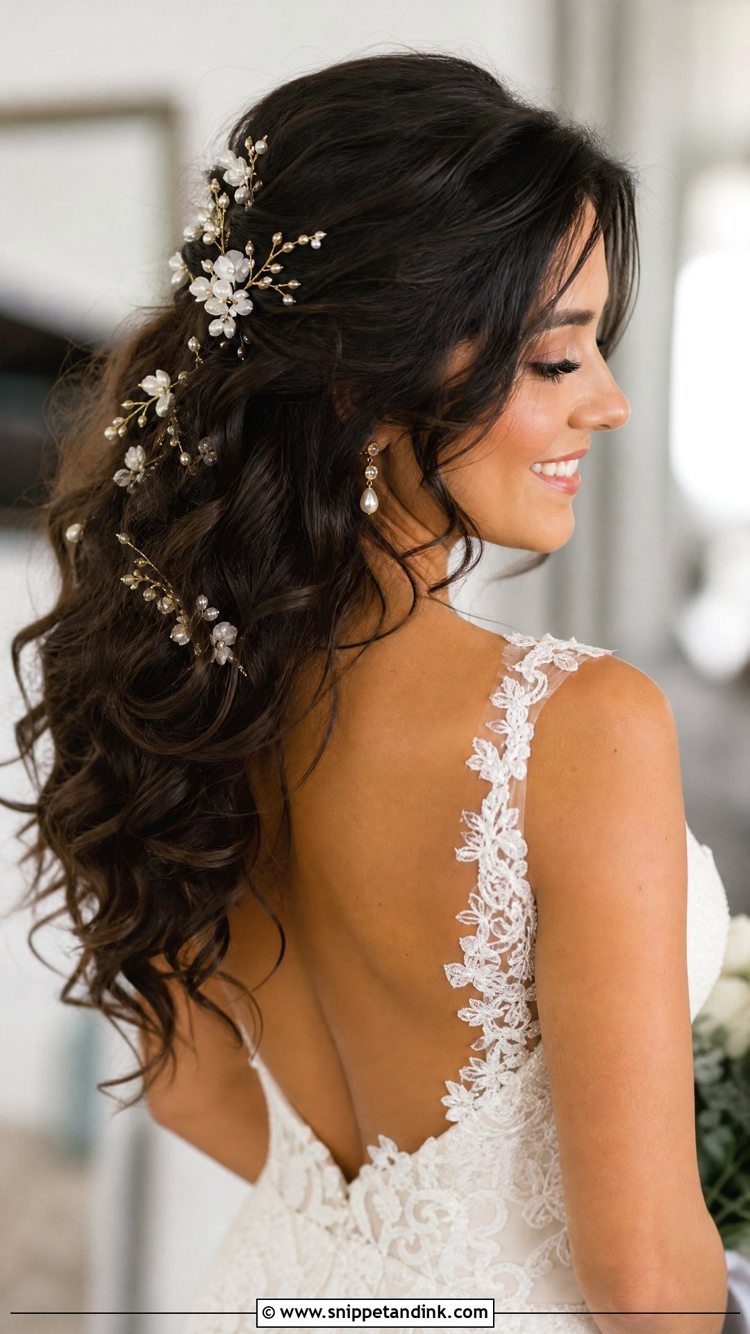 Bridal Hair Piece With Soft Curls - Snippet and Ink - 15 Bridal Hair Pieces Hair Down Ideas