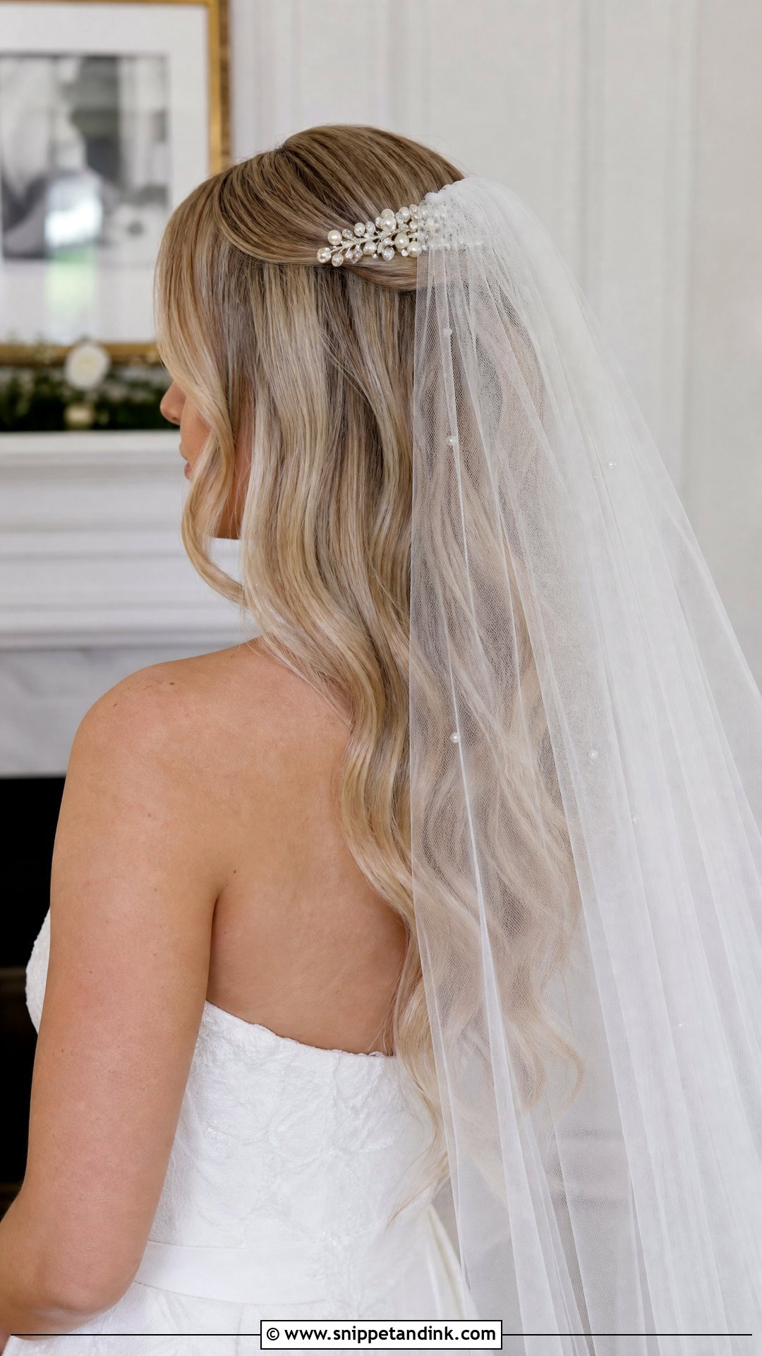 Bridal Hair Piece With Veil And Waves - Snippet and Ink - 15 Bridal Hair Pieces Hair Down Ideas