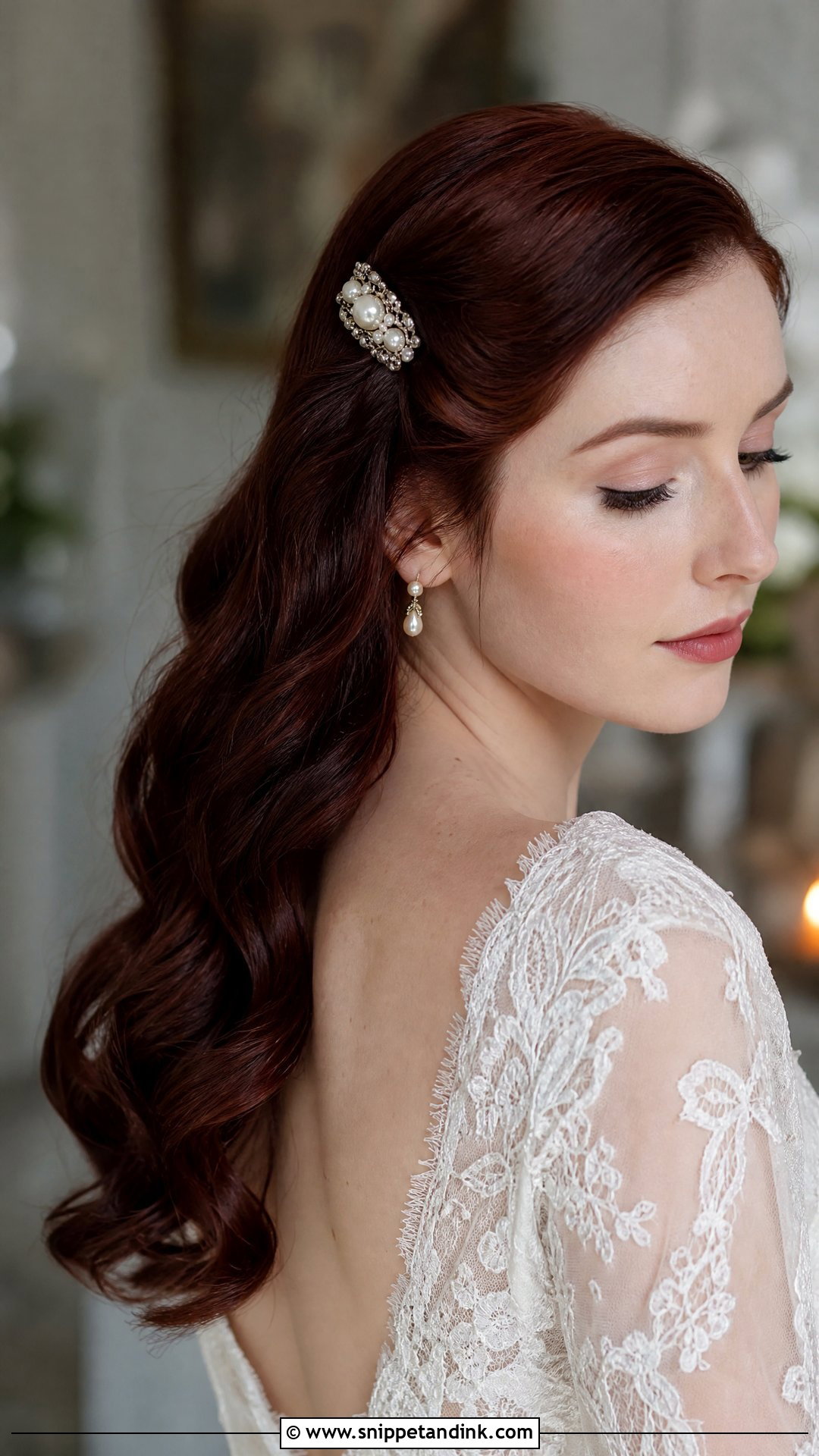 Bridal Hair Piece With Vintage Barrette - Snippet and Ink - 15 Bridal Hair Pieces Hair Down Ideas