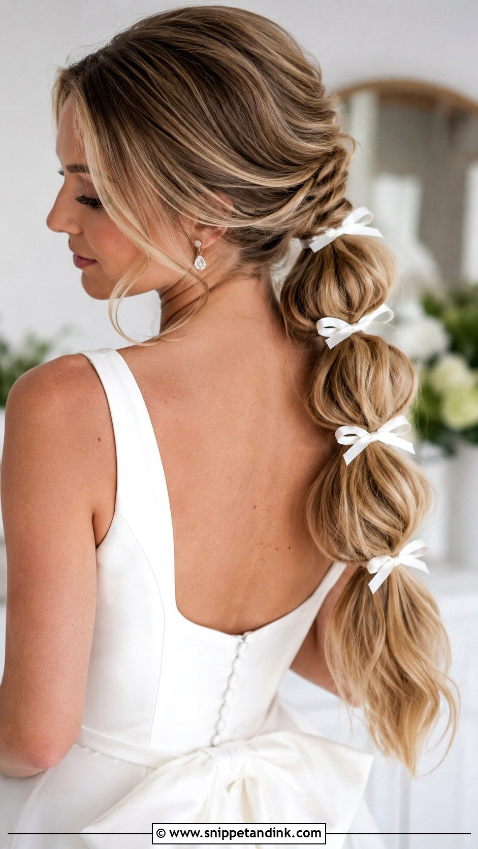 Bridal Hair Ribbon Bubble Ponytail - Snippet and Ink - 20 Bridal Hair Ribbon Ideas