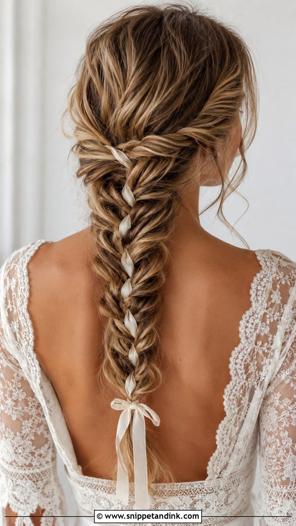 Bridal Hair Ribbon Fishtail Braid - Snippet and Ink - 20 Bridal Hair Ribbon Ideas