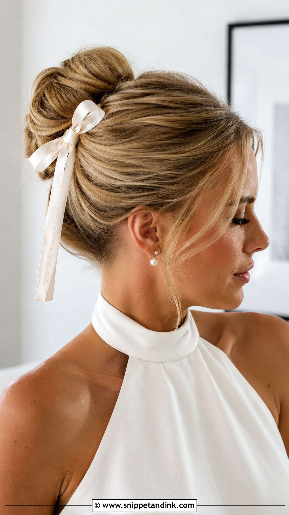 Bridal Hair Ribbon High Bun - Snippet and Ink - 20 Bridal Hair Ribbon Ideas