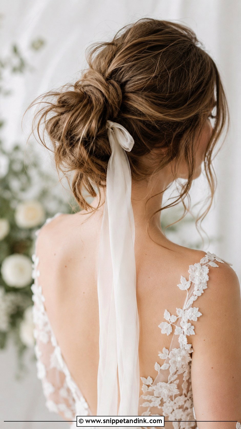 Bridal Hair Ribbon Messy Bun - Snippet and Ink - 20 Bridal Hair Ribbon Ideas