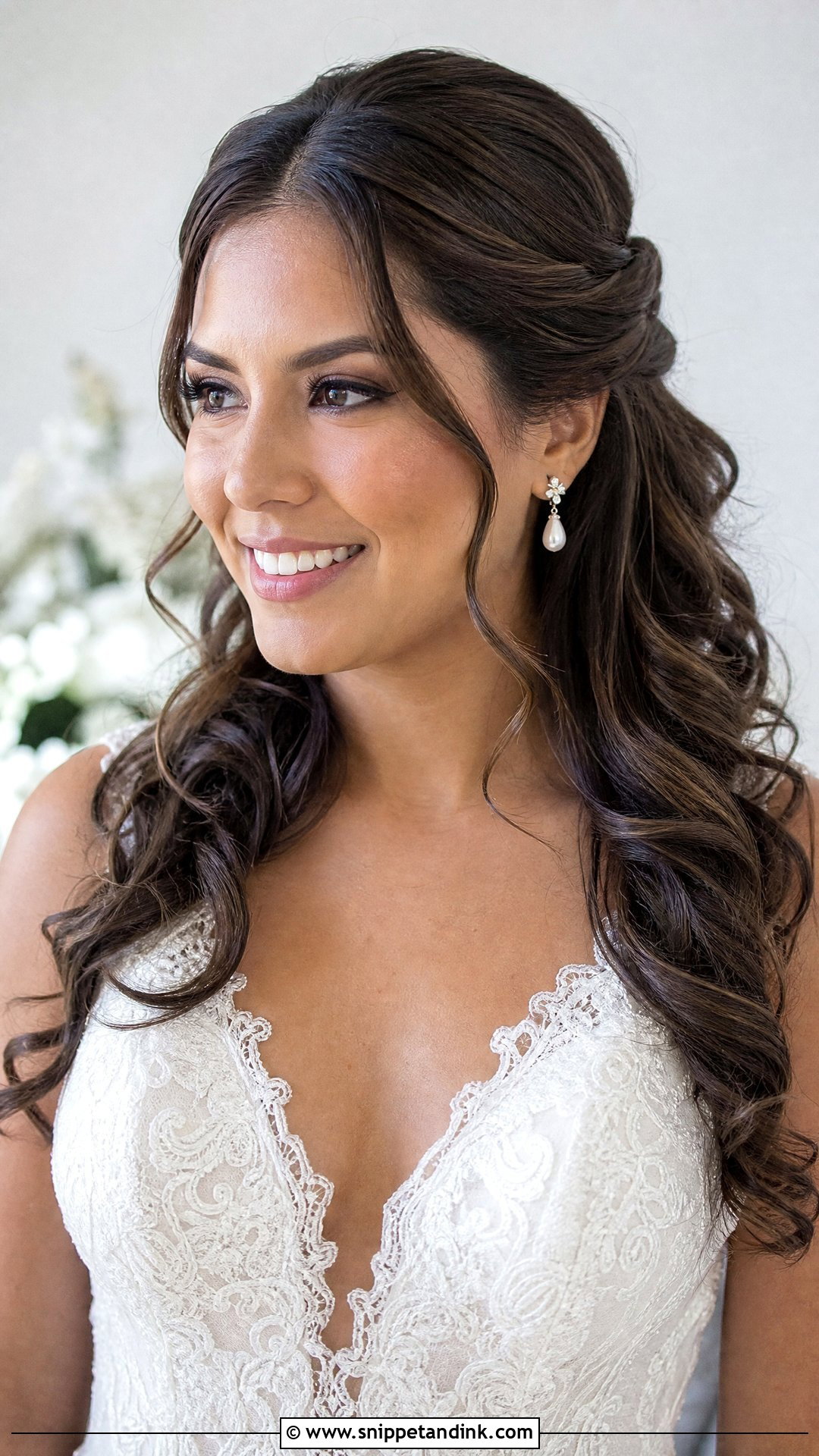 Bridal Hair Tucked Behind Ears With Loose Curls - Snippet and Ink - 15 Bridal Hair Tucked Behind Ears