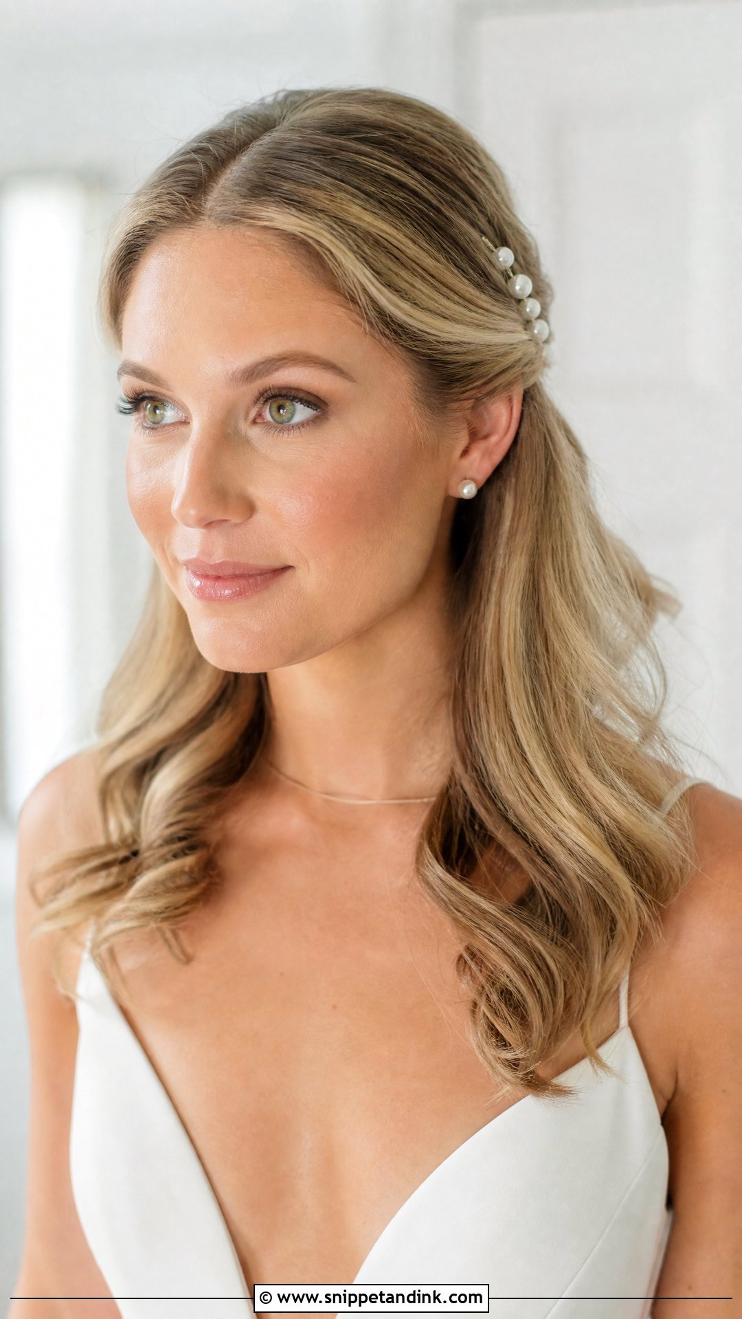 Bridal Hair Tucked Behind Ears With Pearl Pins - Snippet and Ink - 15 Bridal Hair Tucked Behind Ears