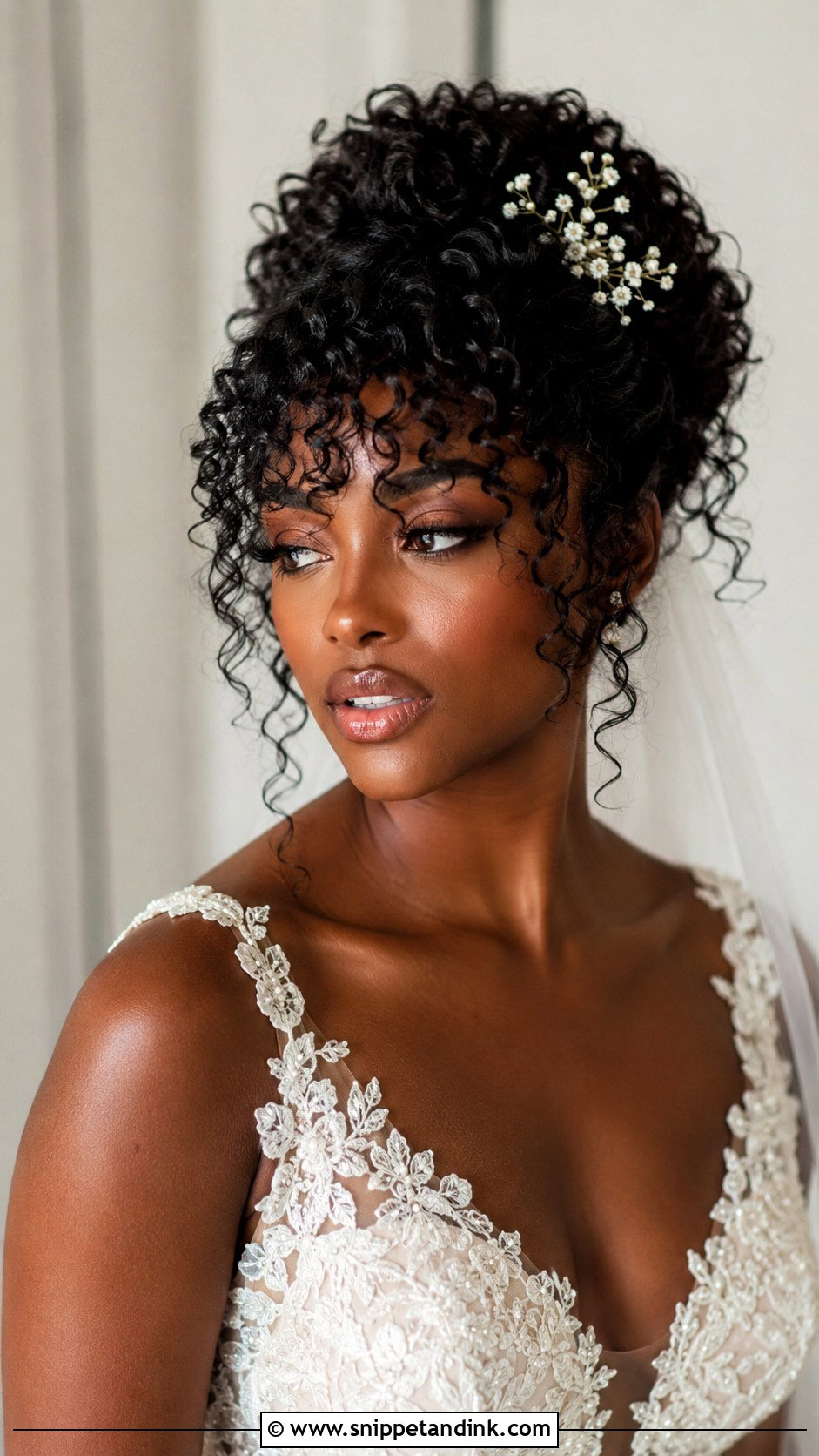 Bridal Hair With Curly Fringe - Snippet and Ink - 20 Bridal Hair with Fringe Ideas