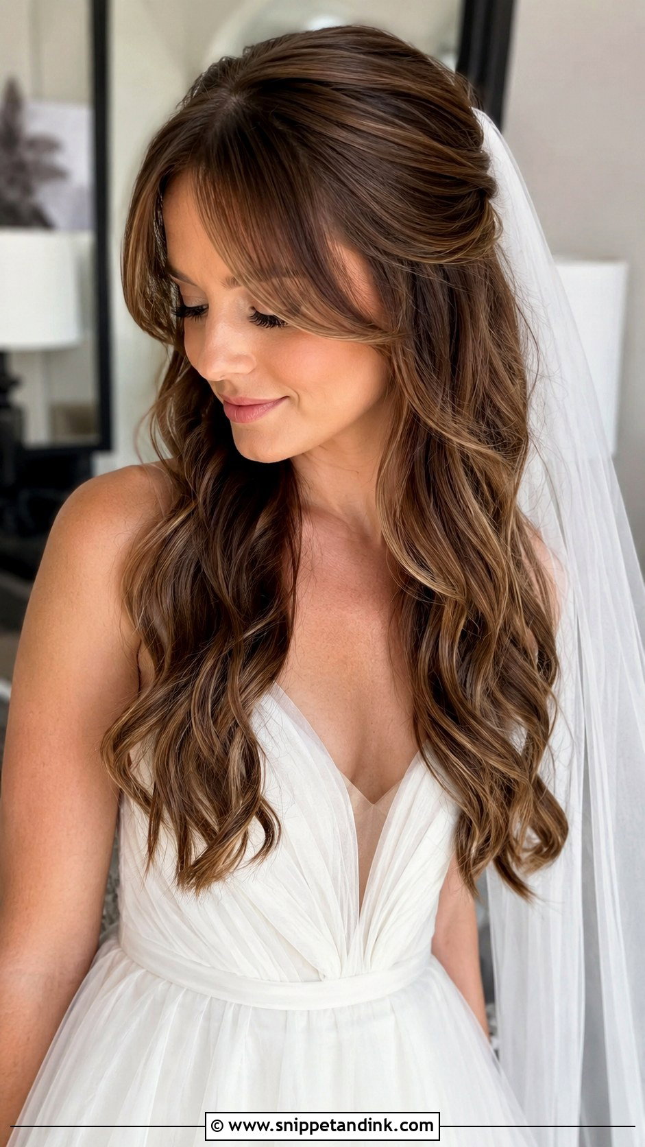 Bridal Hair With Curtain Bangs - Snippet and Ink - 15 Long Face Bridal Hairstyles