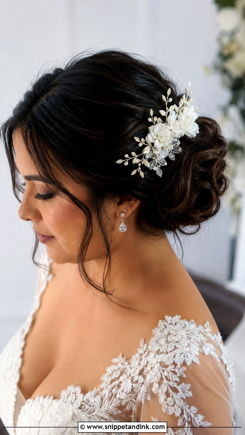 Bridal Hair With Floral Hair Comb - Snippet and Ink - 20 Bridal Hair with Headpiece Ideas