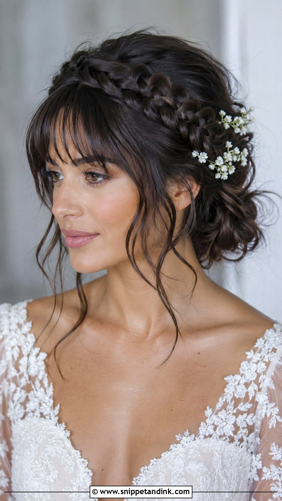 Bridal Hair With Fringe And Braided Crown - Snippet and Ink - 20 Bridal Hair with Fringe Ideas