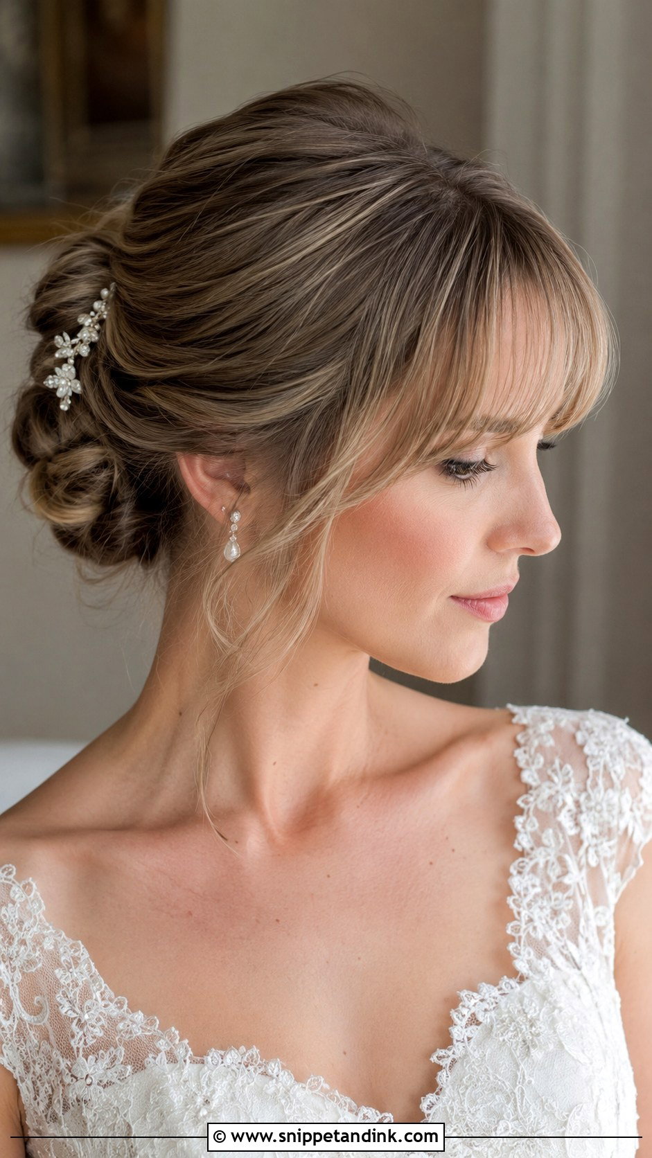 Bridal Hair With Fringe And Chignon - Snippet and Ink - 20 Bridal Hair with Fringe Ideas