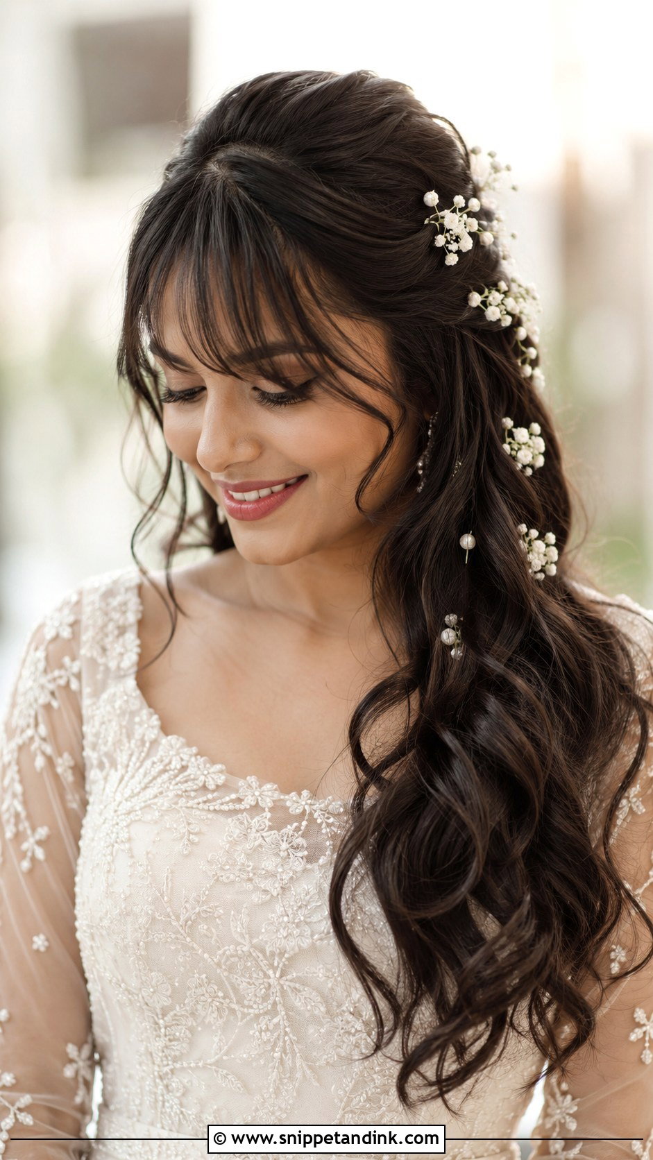 Bridal Hair With Fringe And Flower Pins - Snippet and Ink - 20 Bridal Hair with Fringe Ideas