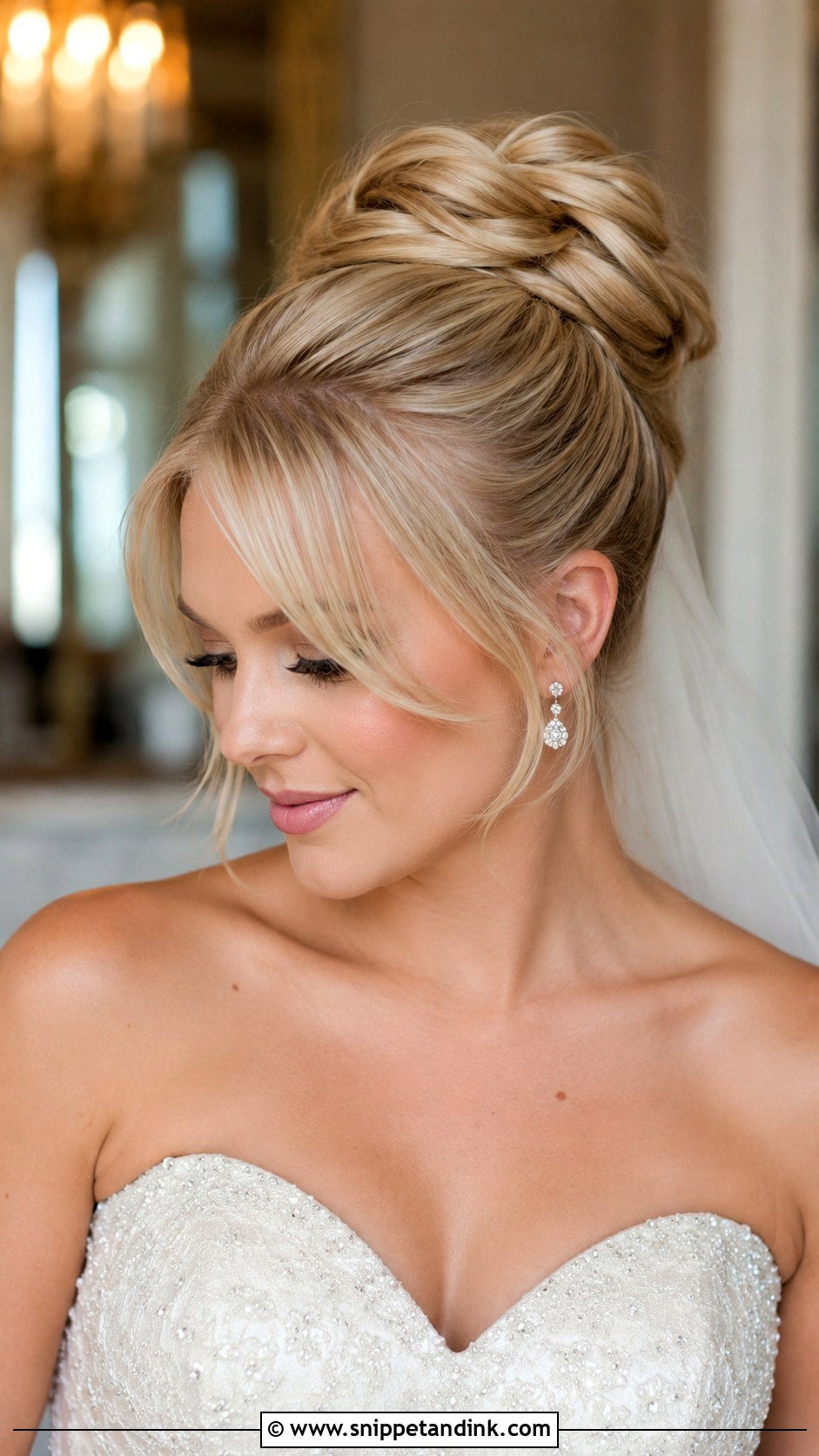 Bridal Hair With Fringe And High Bun - Snippet and Ink - 20 Bridal Hair with Fringe Ideas
