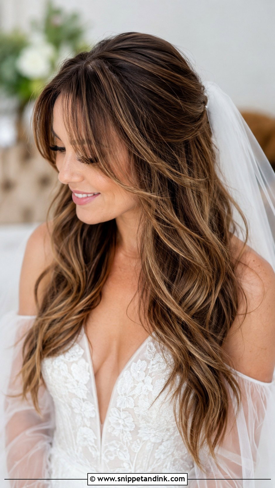 Bridal Hair With Fringe And Long Layers - Snippet and Ink - 20 Bridal Hair with Fringe Ideas