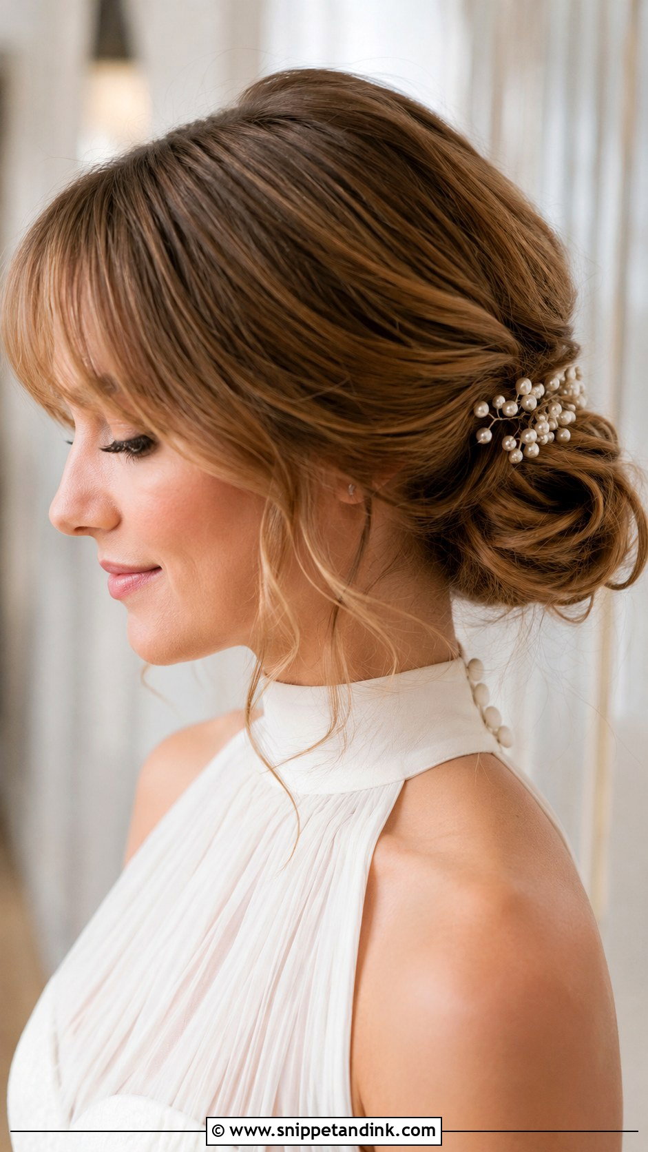 Bridal Hair With Fringe And Low Bun - Snippet and Ink - 20 Bridal Hair with Fringe Ideas