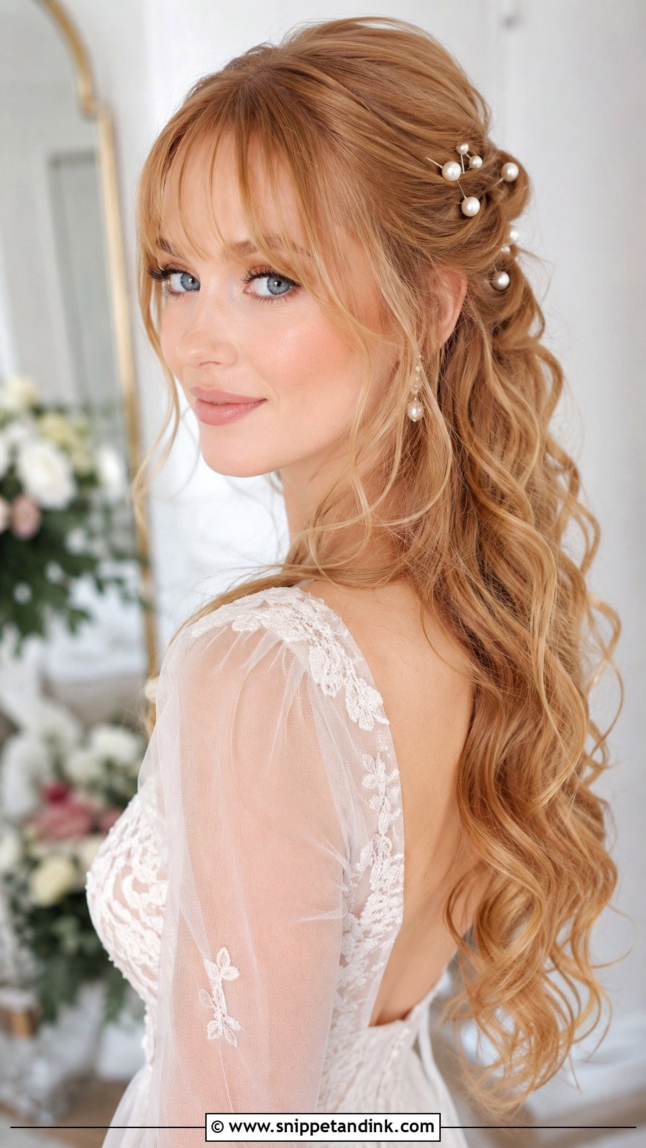 Bridal Hair With Fringe And Pearl Pins - Snippet and Ink - 20 Bridal Hair with Fringe Ideas