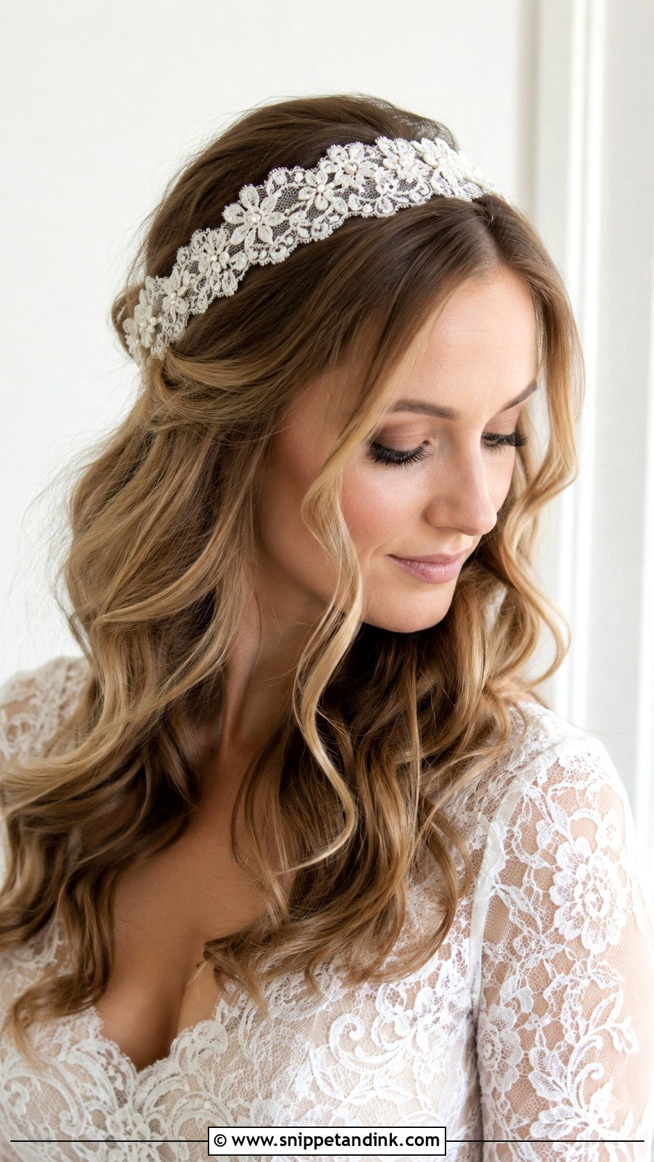 Bridal Hair With Lace Headband - Snippet and Ink - 20 Bridal Hair with Headpiece Ideas