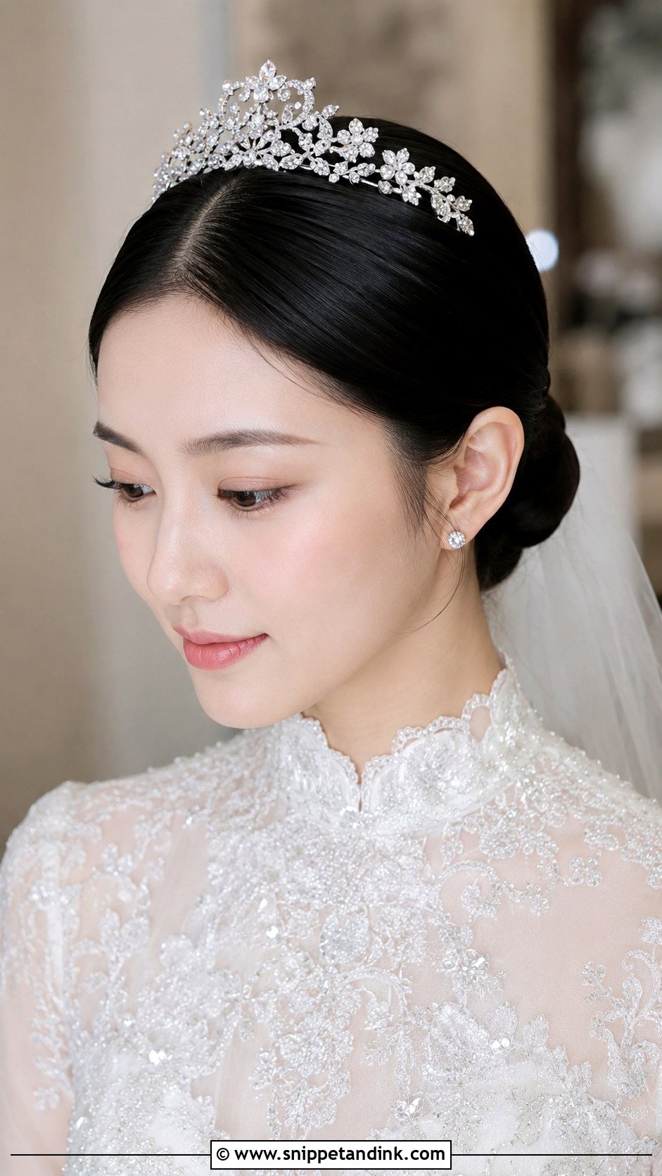 Bridal Hair With Sleek Bun And Tiara - Snippet and Ink - 20 Bridal Hair with Headpiece Ideas