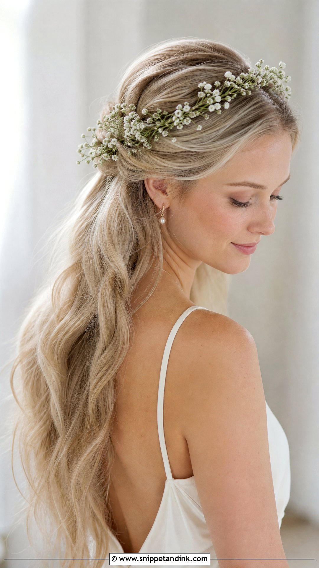 Bridal Hair Wreath With Babys Breath - Snippet and Ink - 15 Bridal Hair Wreath Ideas