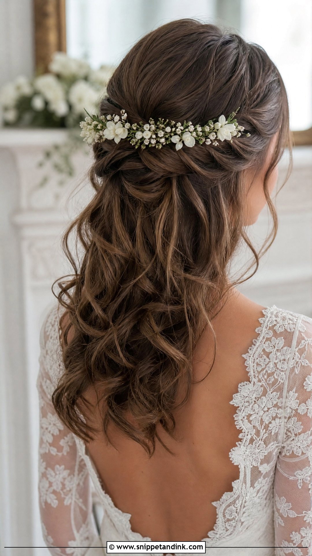 Bridal Hair Wreath With Half Up Hair - Snippet and Ink - 15 Bridal Hair Wreath Ideas