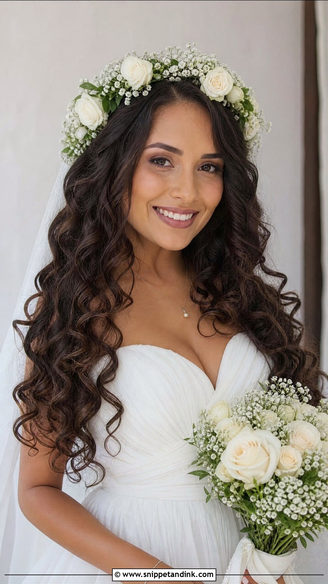 Bridal Hair Wreath With Long Curls - Snippet and Ink - 15 Bridal Hair Wreath Ideas