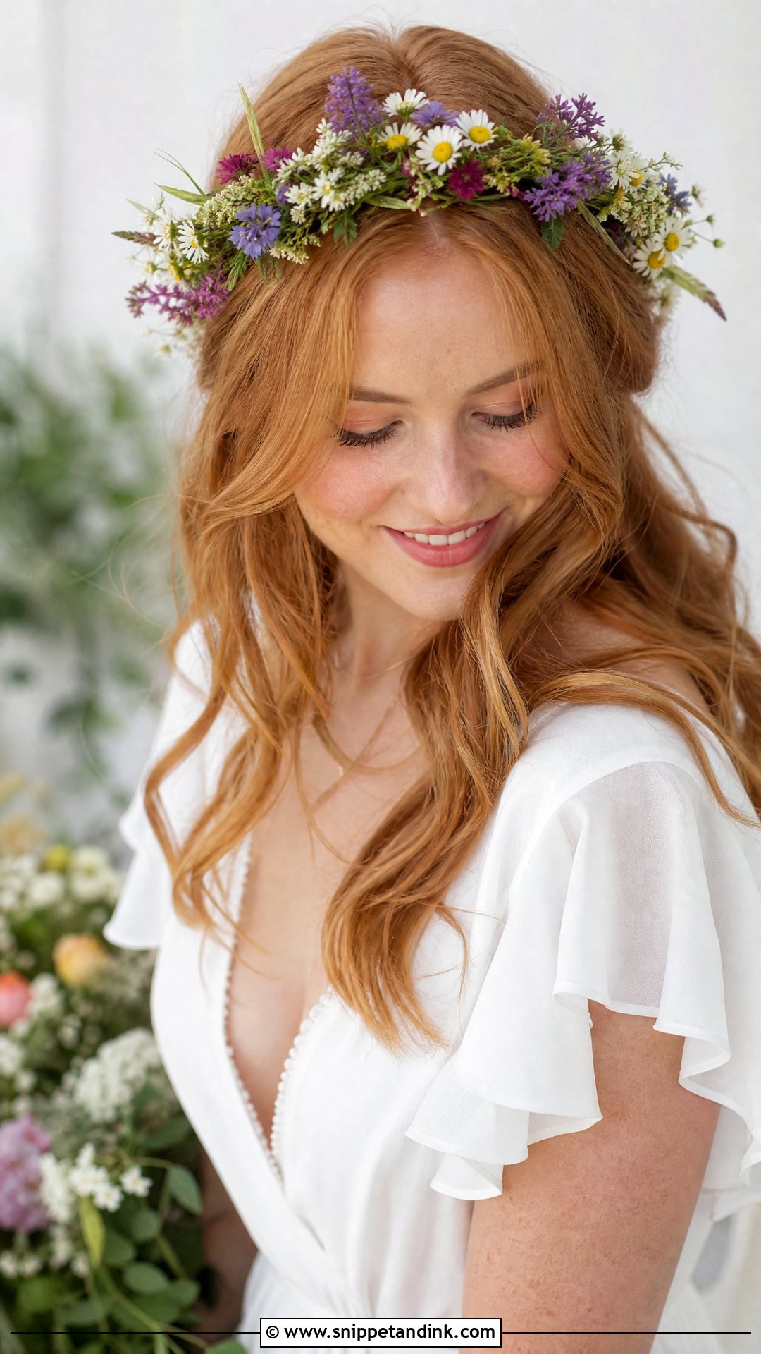 Bridal Hair Wreath With Wildflowers - Snippet and Ink - 15 Bridal Hair Wreath Ideas
