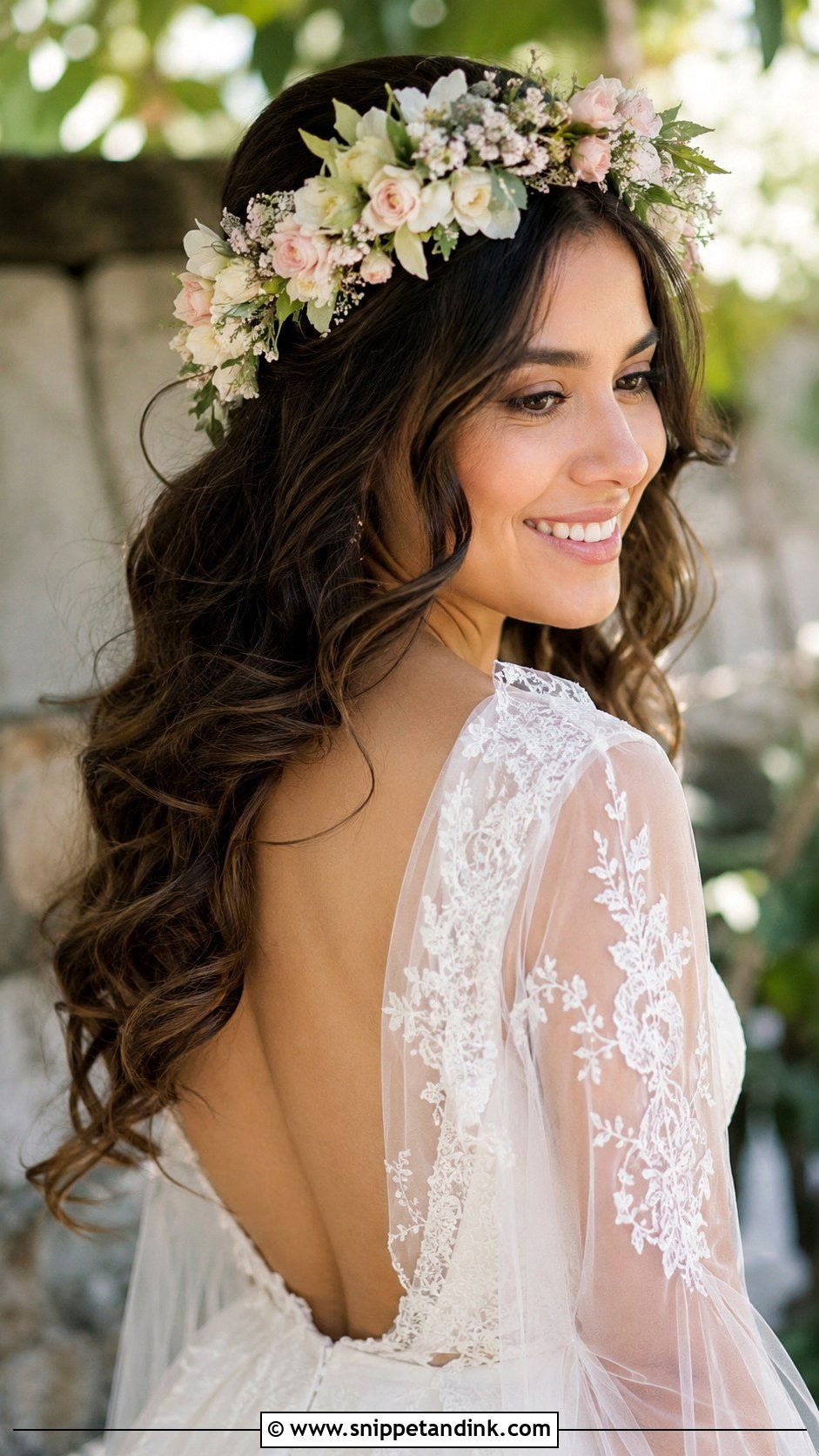 Bridal Hair with Flower Crown - Snippet and Ink - 25 Wedding Hairstyles for Bride Down